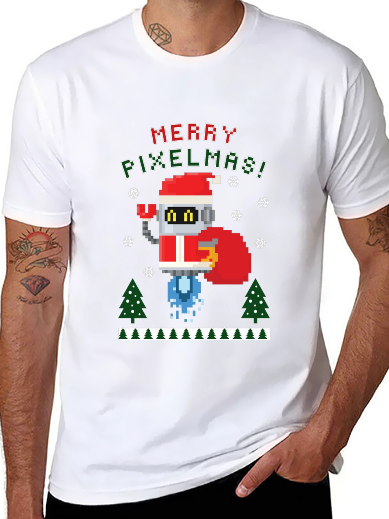 Merry Pixelmas Robot Christmas T-Shirt