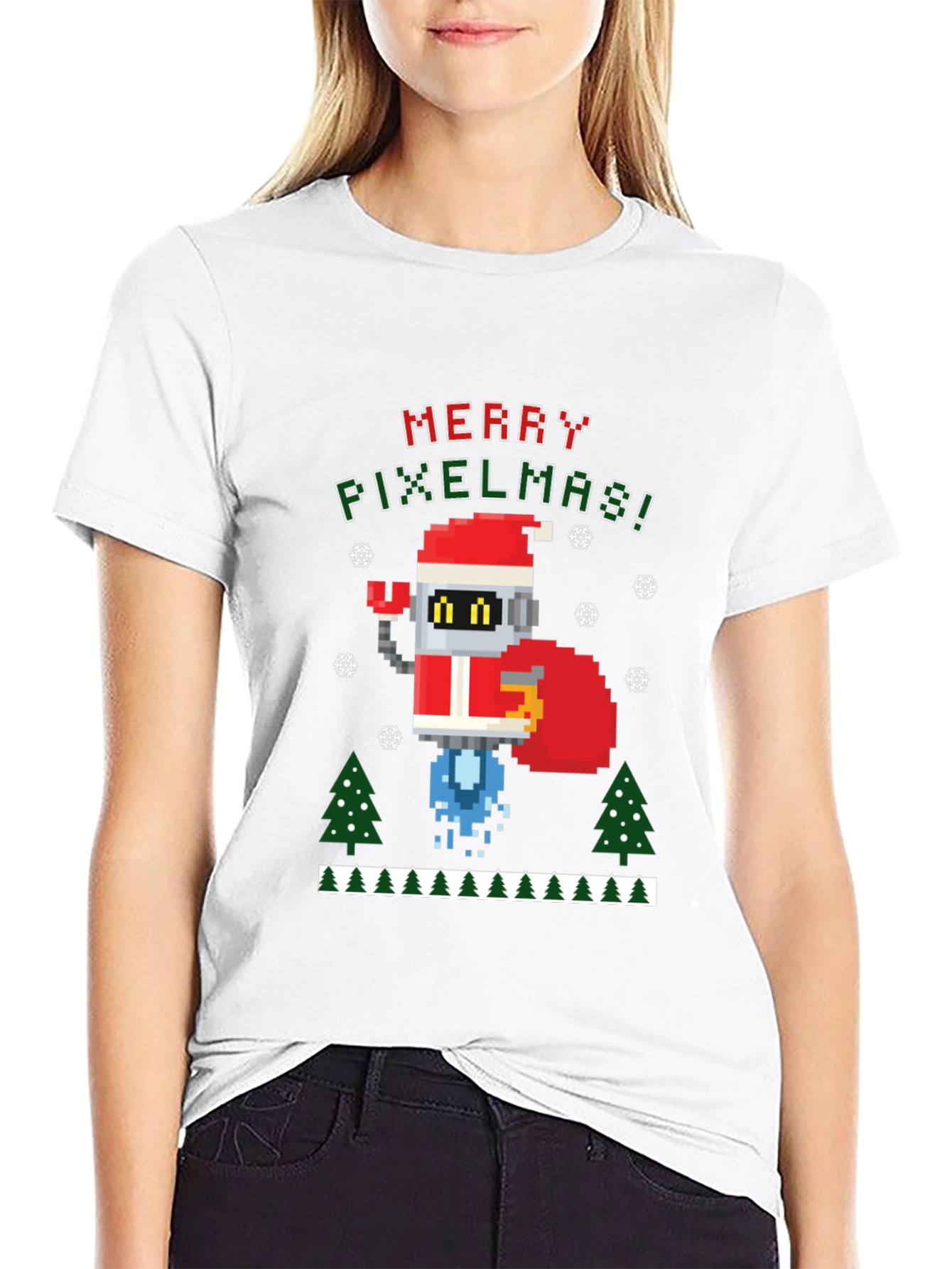 Merry Pixelmas Robot Christmas T-Shirt