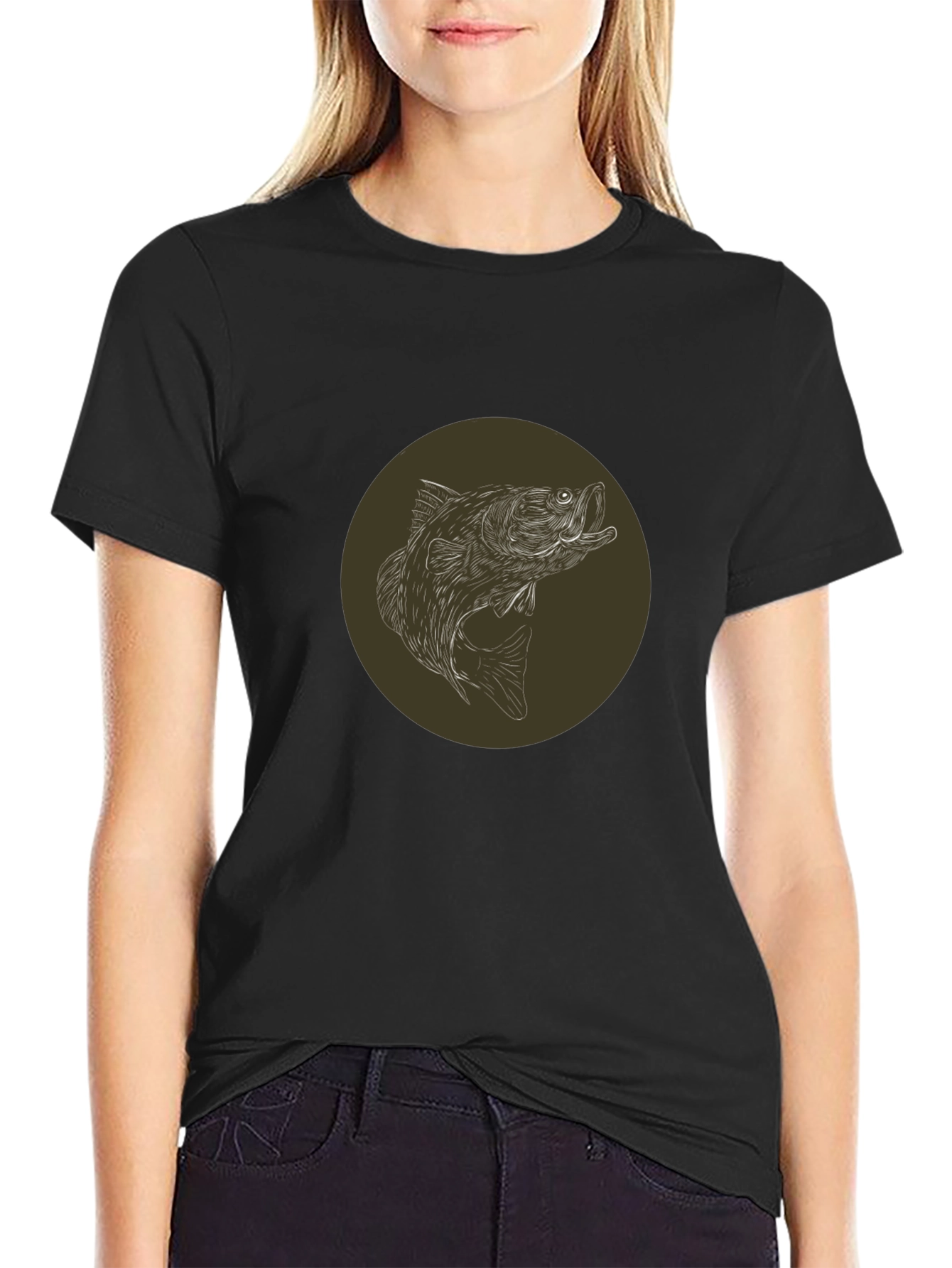 Bass Fishing T-Shirt - Black Round Graphic