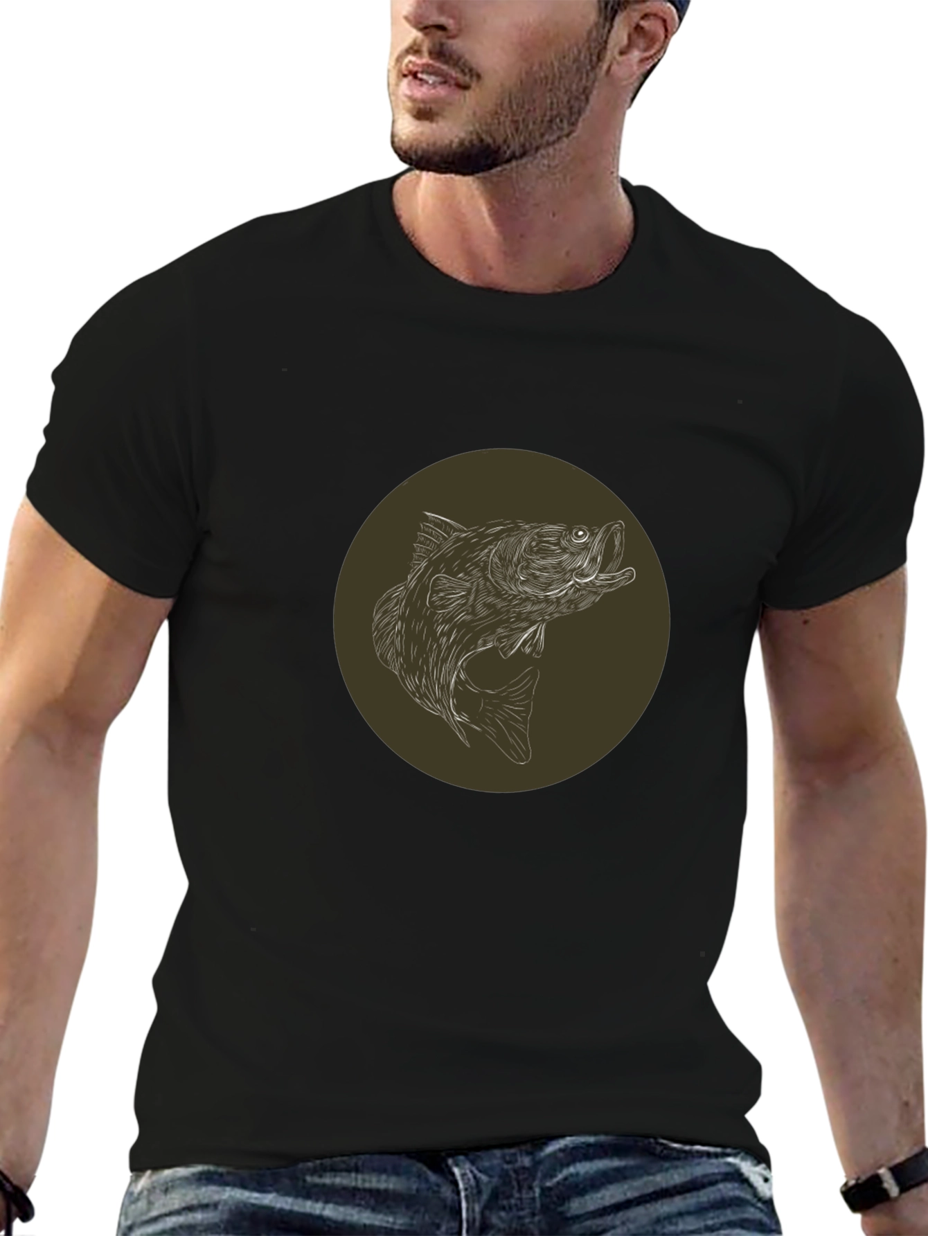 Bass Fishing T-Shirt - Black Round Graphic