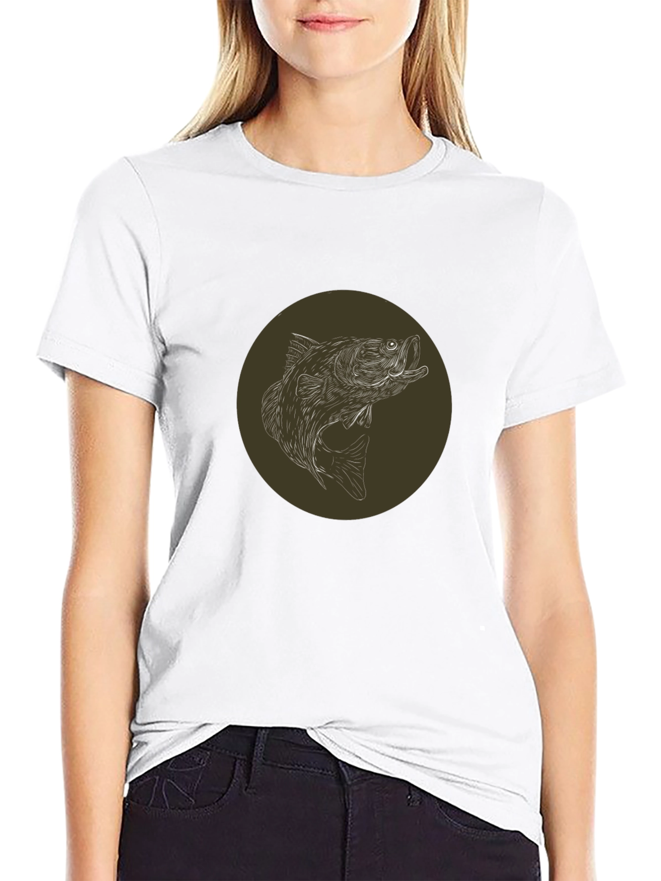 Bass Fishing T-Shirt - Black Round Graphic