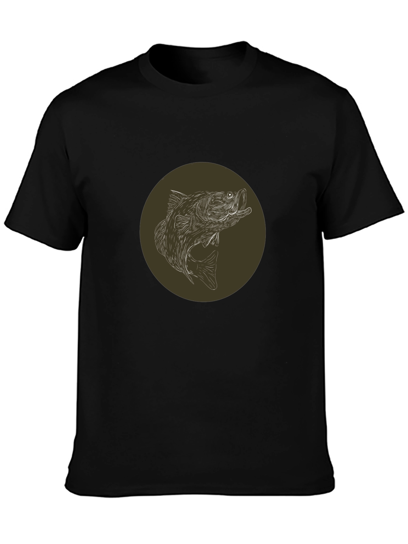Bass Fishing T-Shirt - Black Round Graphic