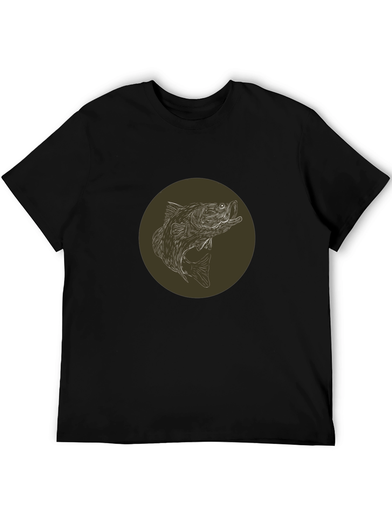 Bass Fishing T-Shirt - Black Round Graphic