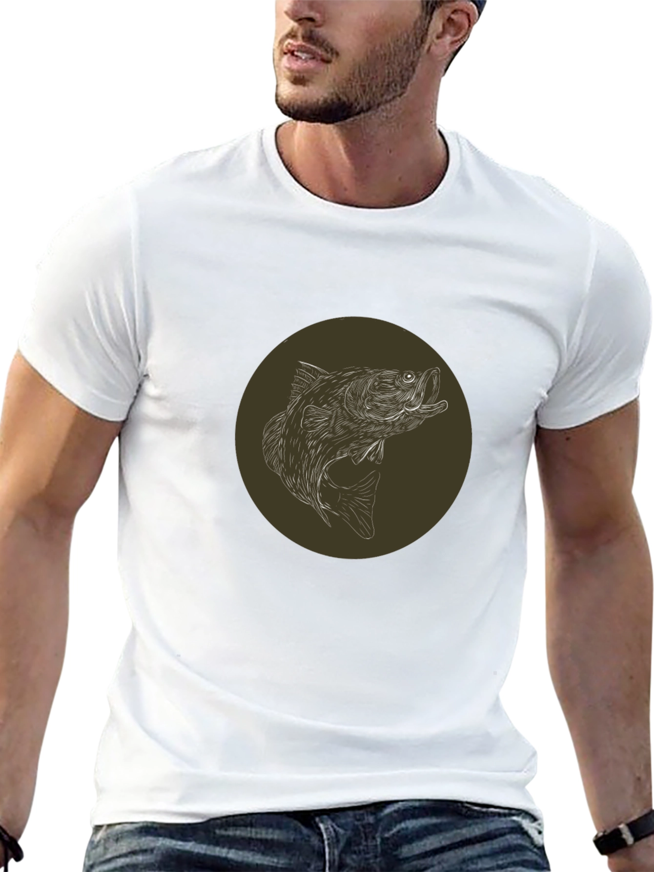 Bass Fishing T-Shirt - Black Round Graphic
