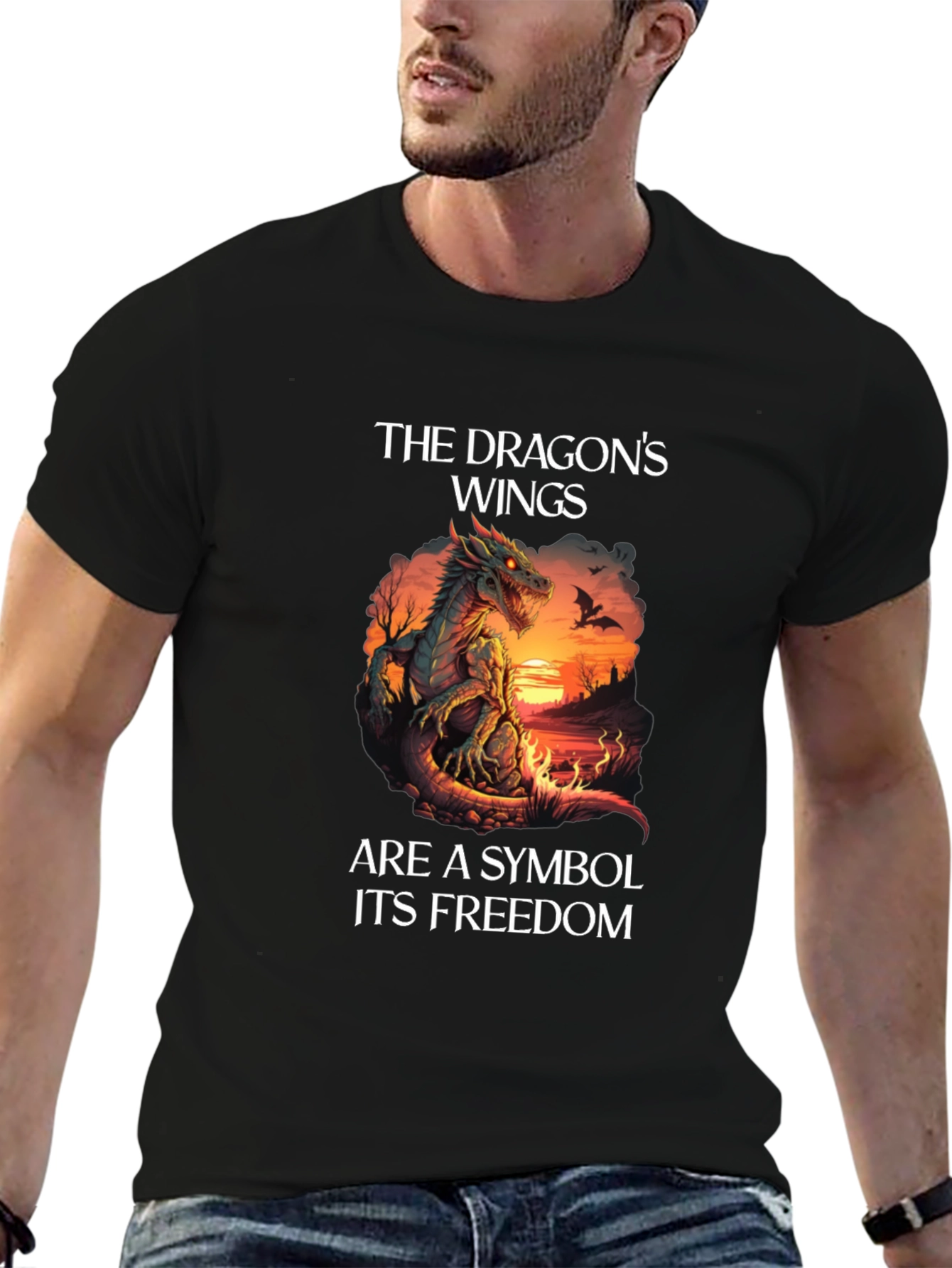 Dragons Wings Symbol Graphic Tee - Black