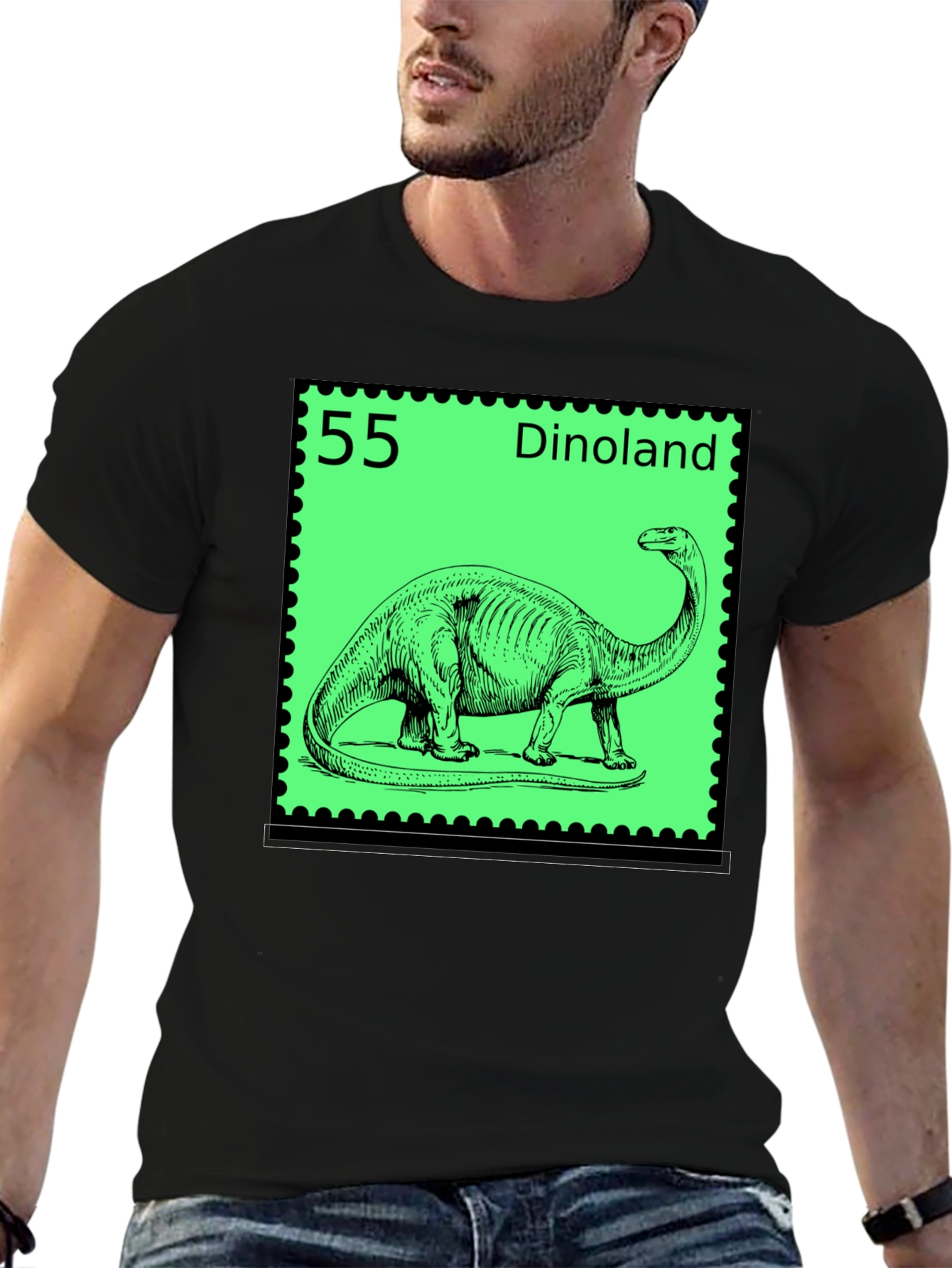 Dinoland Dinosaur Stamp Black T-Shirt