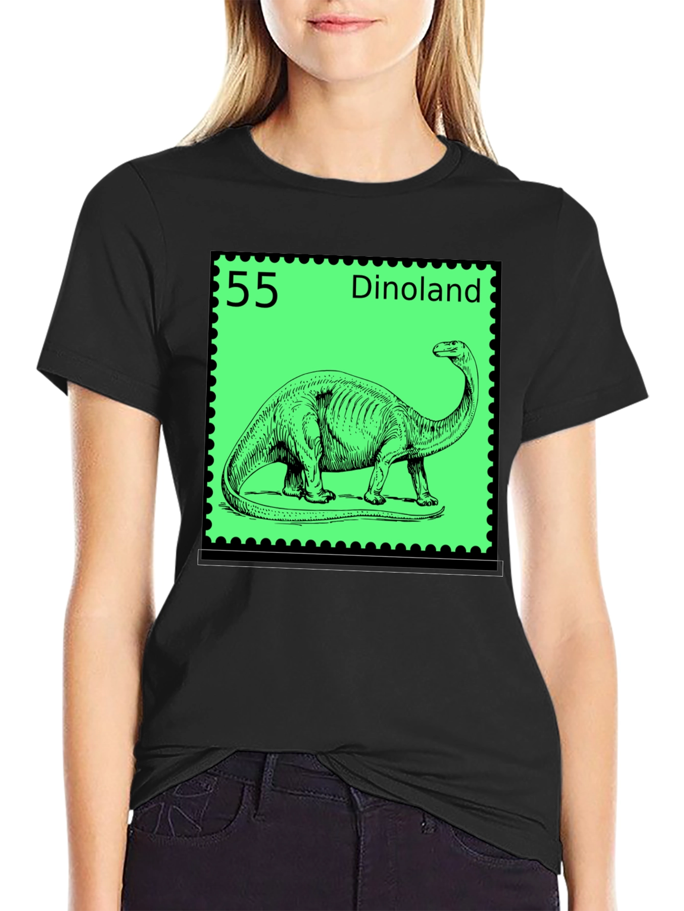 Dinoland Dinosaur Stamp Black T-Shirt