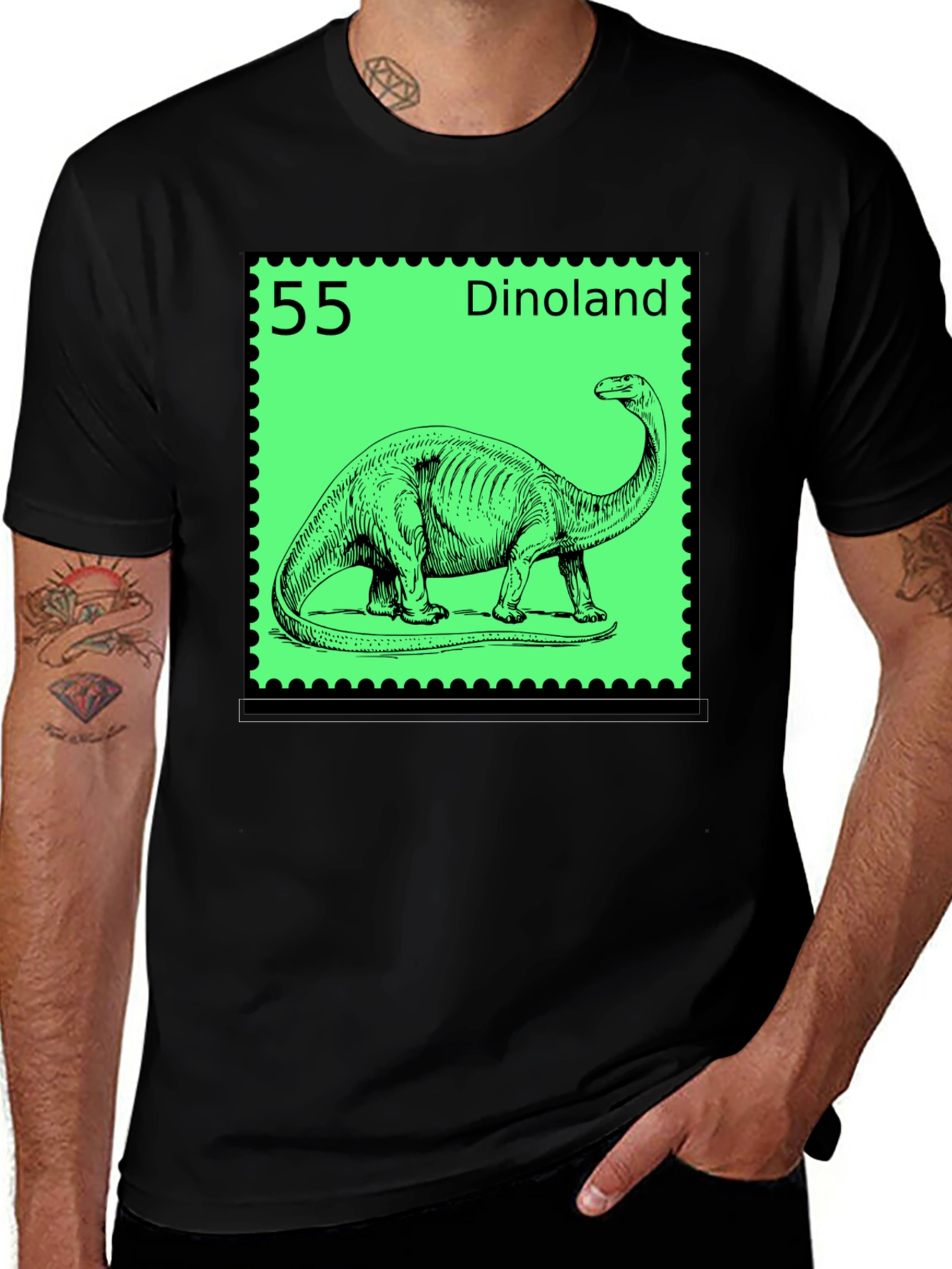 Dinoland Dinosaur Stamp Black T-Shirt