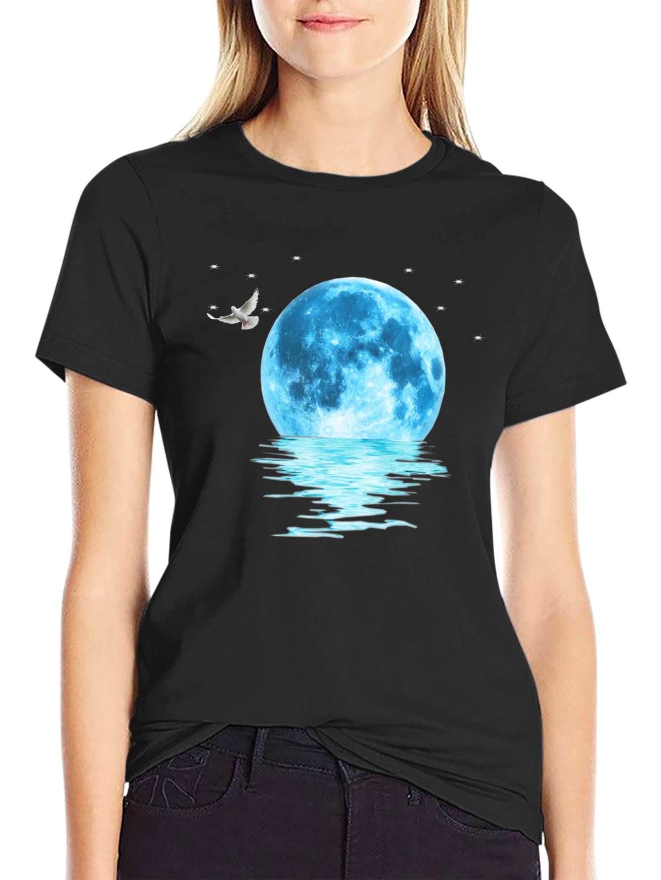 Moonlit Dreams Graphic Tee - Black Cotton Comfort