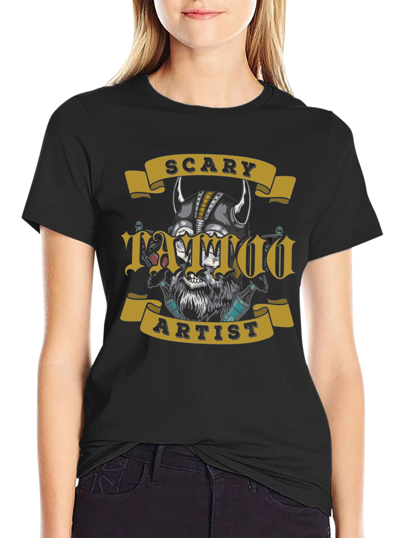 Scary Tattoo Artist Graphic Tee - Mens Black T-Shirt