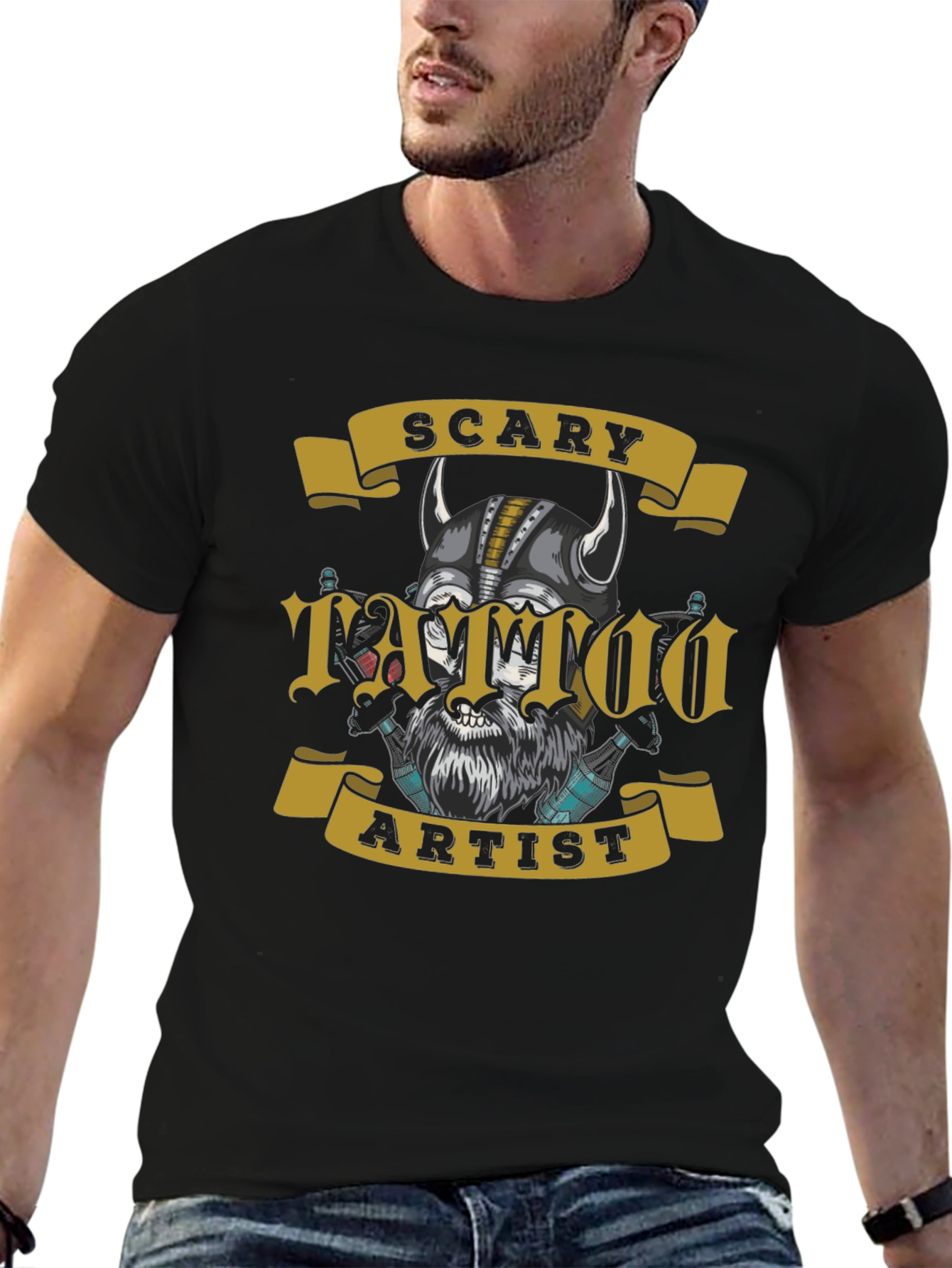 Scary Tattoo Artist Graphic Tee - Mens Black T-Shirt