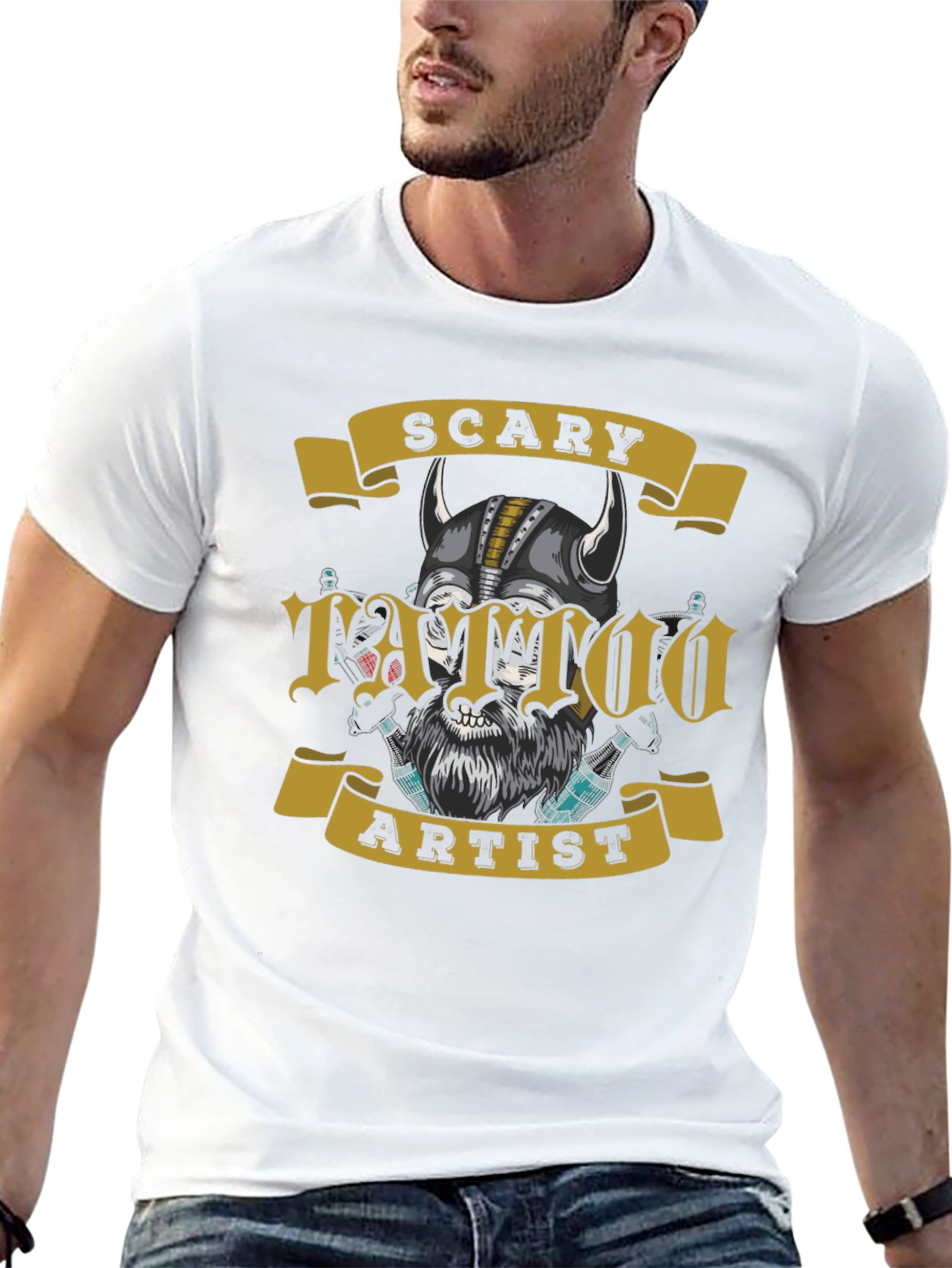 Scary Tattoo Artist Graphic Tee - Mens Black T-Shirt