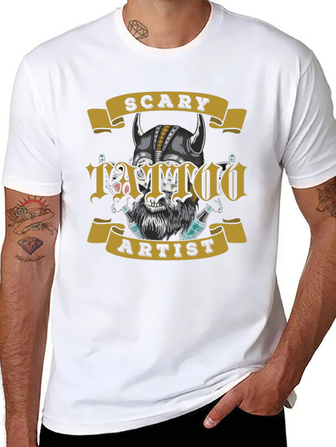 Scary Tattoo Artist Graphic Tee - Mens Black T-Shirt