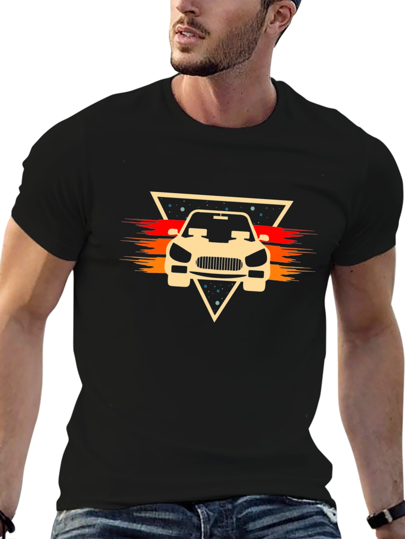 Retro Car Graphic Tee - Stylish Black Cotton T-Shirt