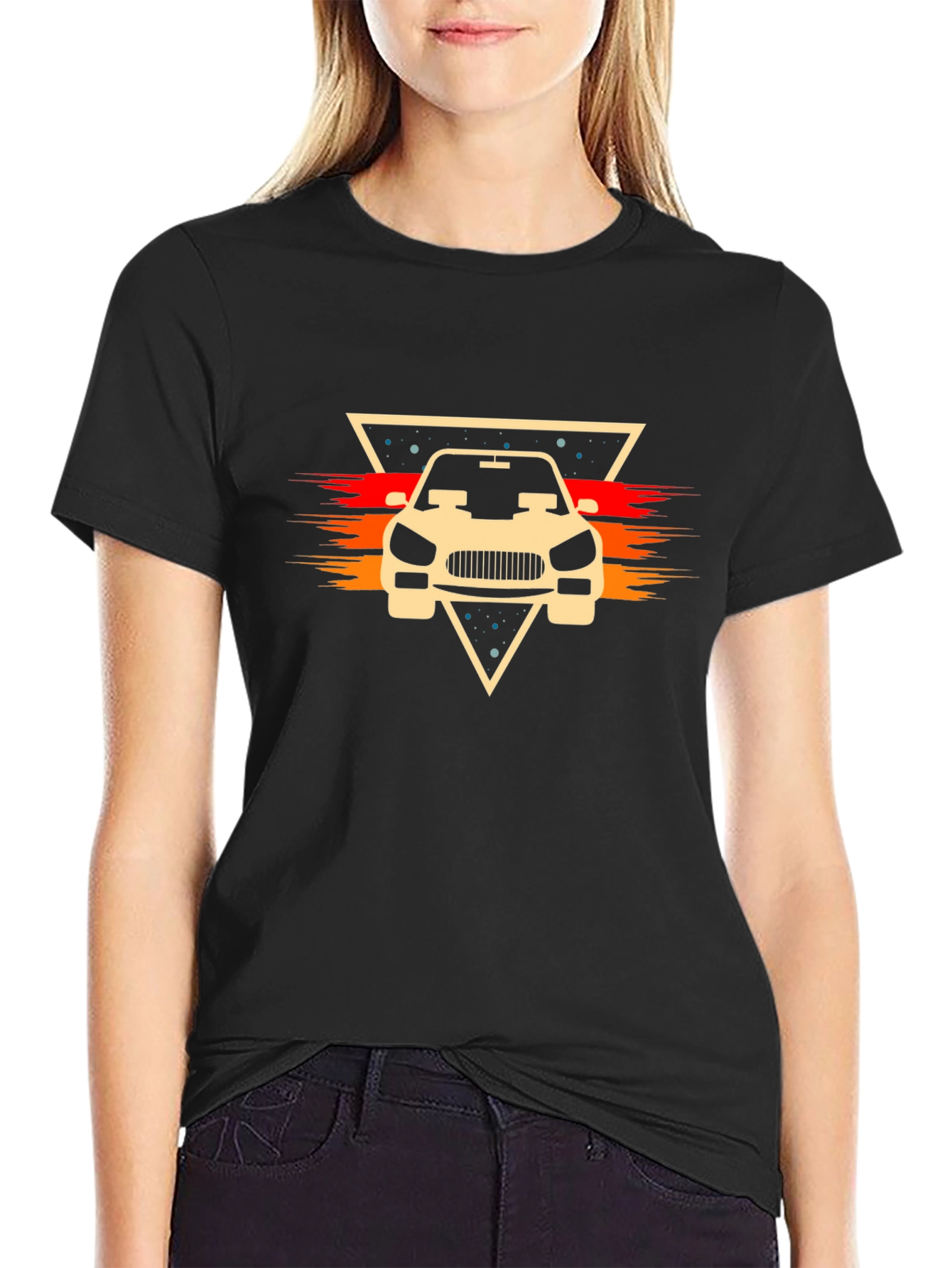 Retro Car Graphic Tee - Stylish Black Cotton T-Shirt