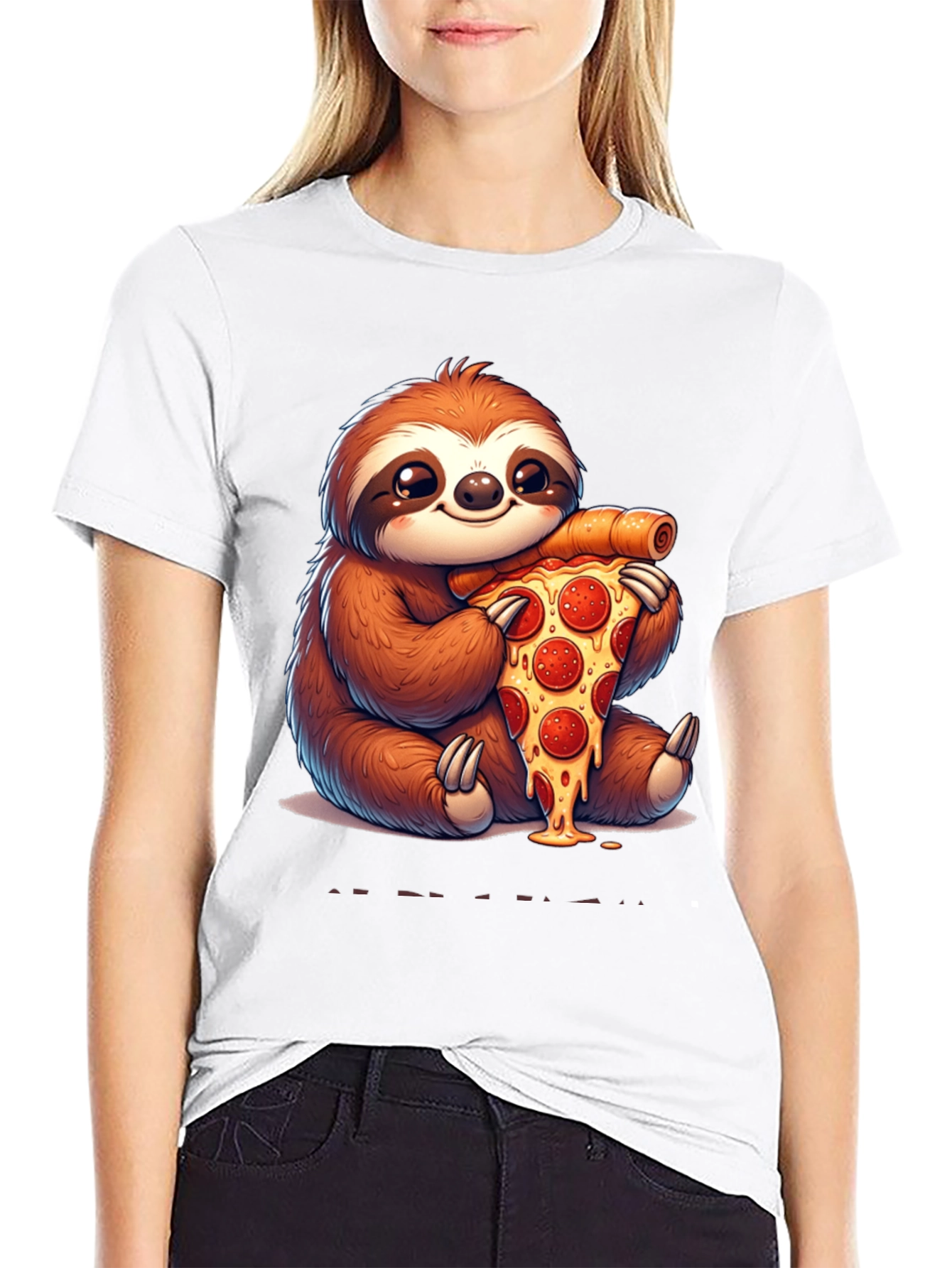 Cute Sloth Eating Pizza T-Shirt - Funny Animal Tee