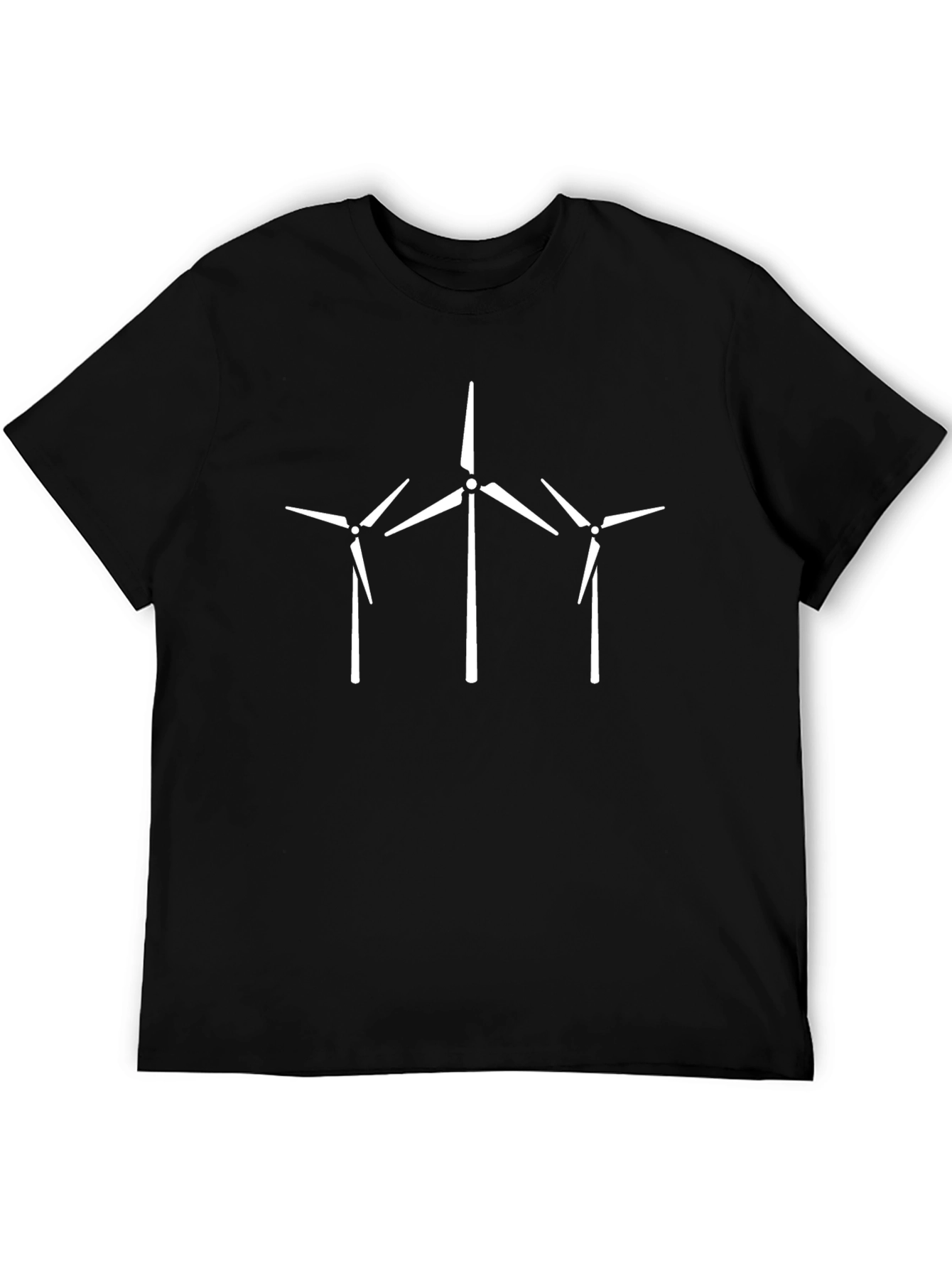 Wind Turbine Graphic Tee - Black Cotton Shirt