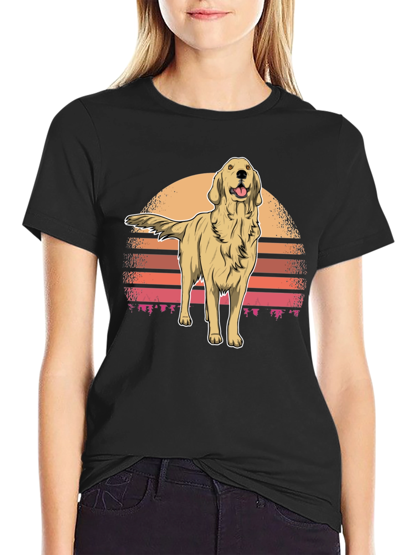 Retro Golden Retriever Sunset Graphic Tee