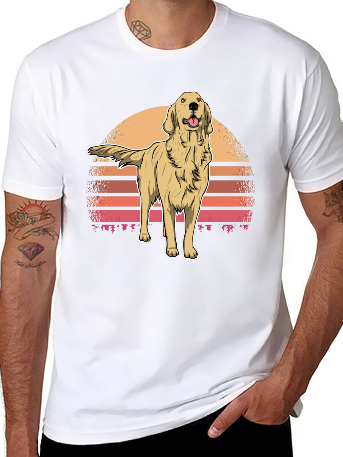 Retro Golden Retriever Sunset Graphic Tee