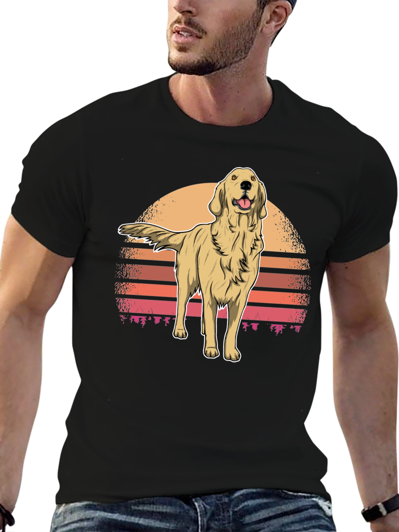 Retro Golden Retriever Sunset Graphic Tee