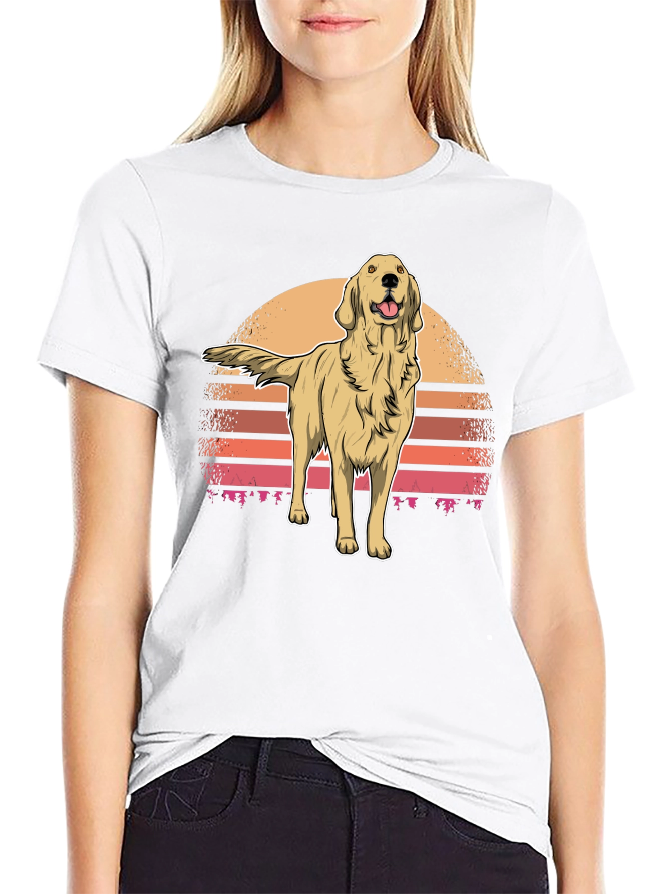 Retro Golden Retriever Sunset Graphic Tee