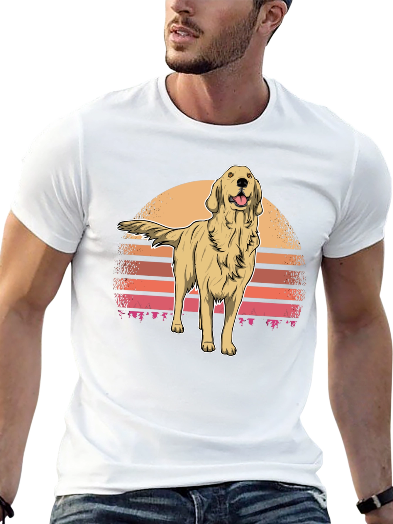 Retro Golden Retriever Sunset Graphic Tee