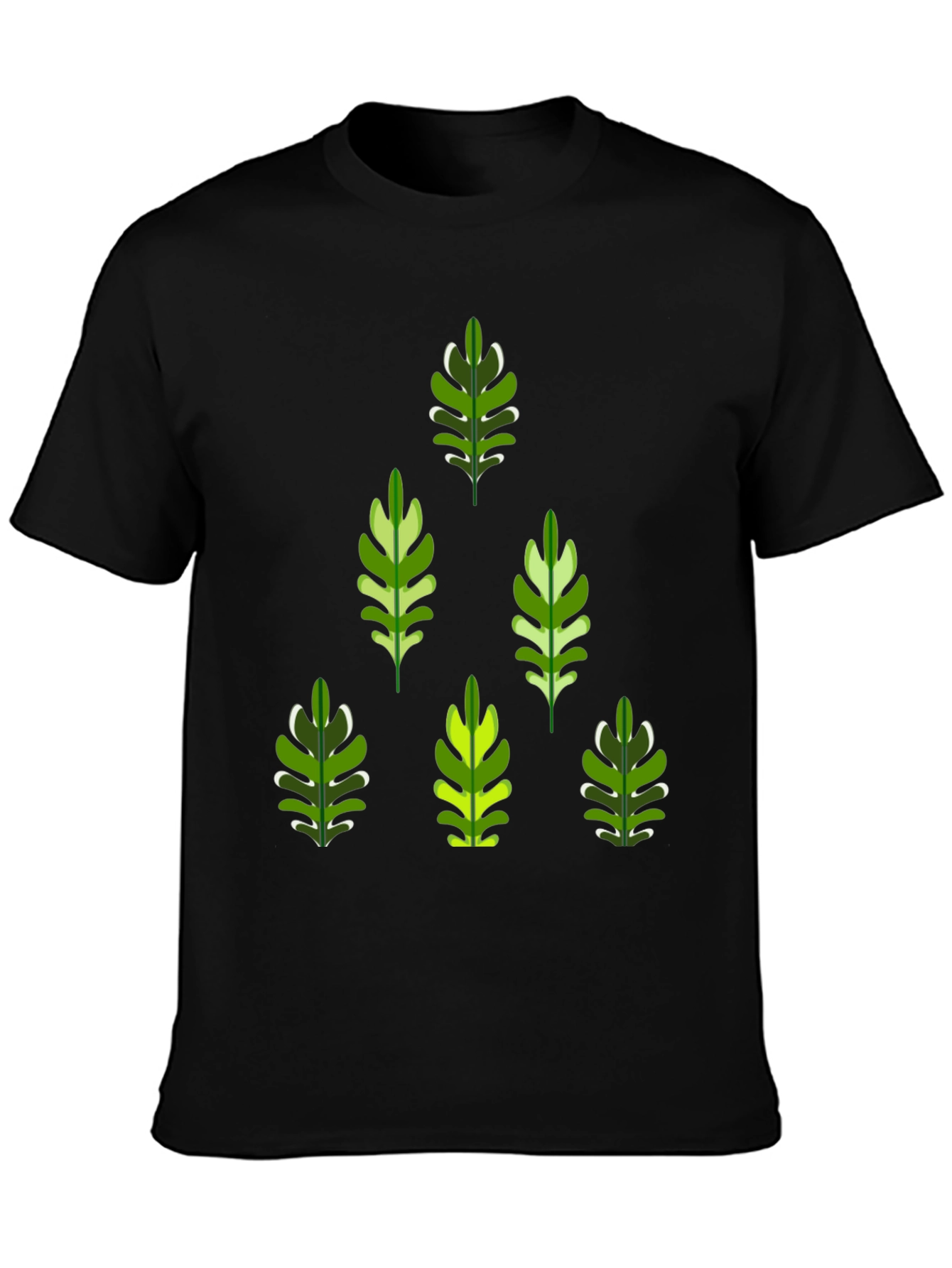 Leaf Patterned Black T-Shirt