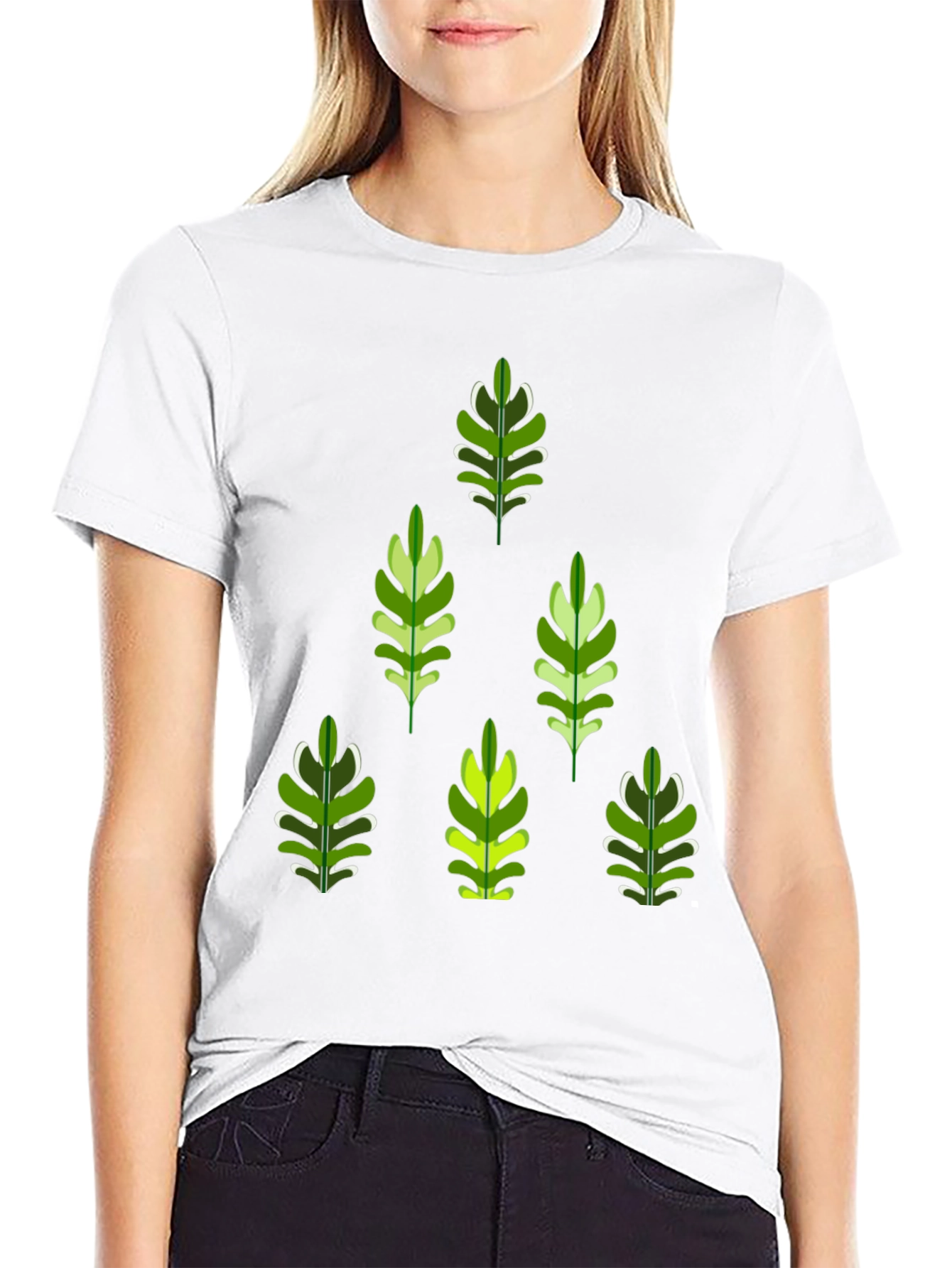 Leaf Patterned Black T-Shirt