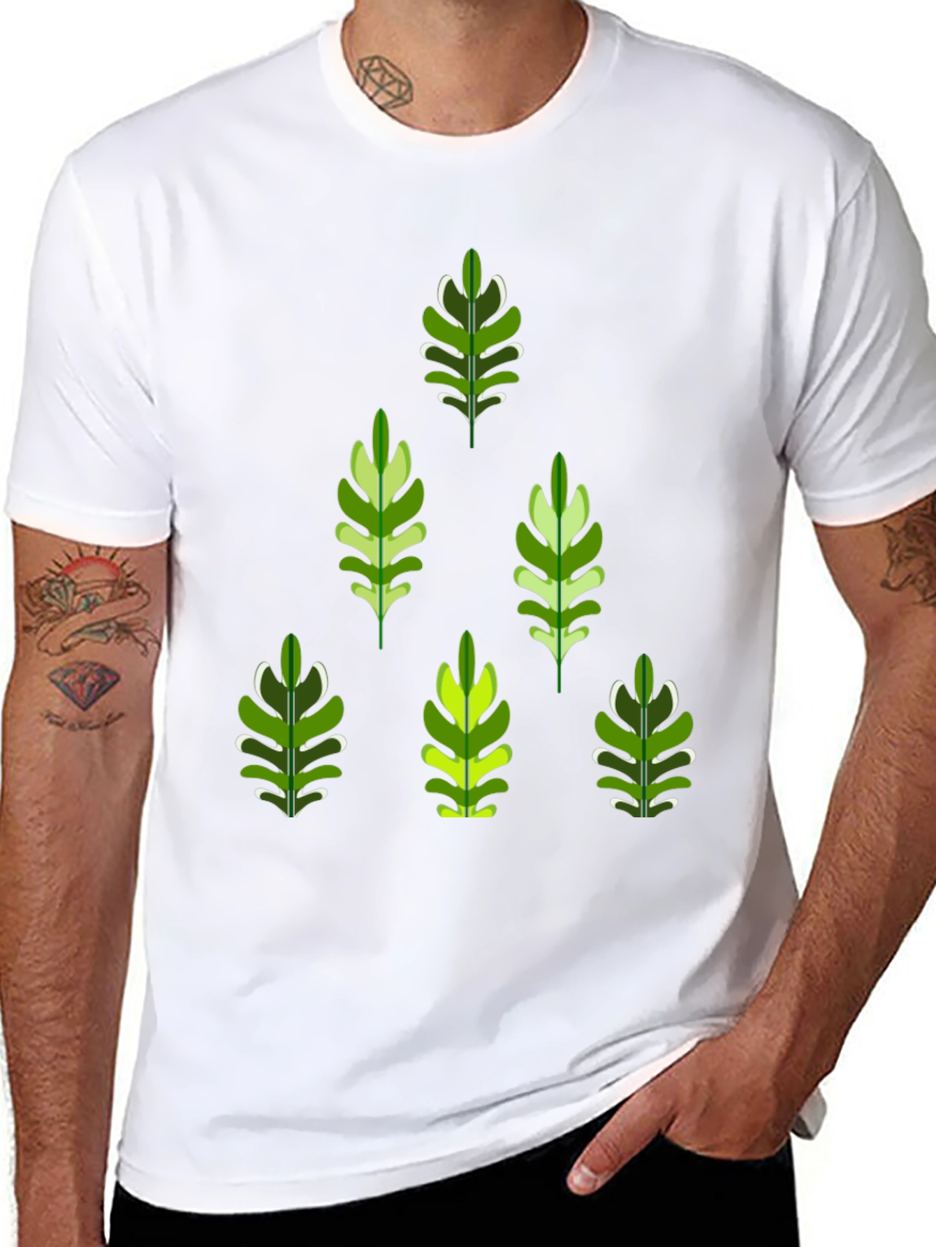 Leaf Patterned Black T-Shirt