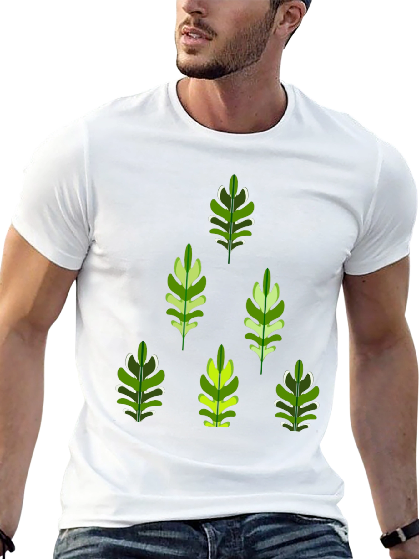 Leaf Patterned Black T-Shirt