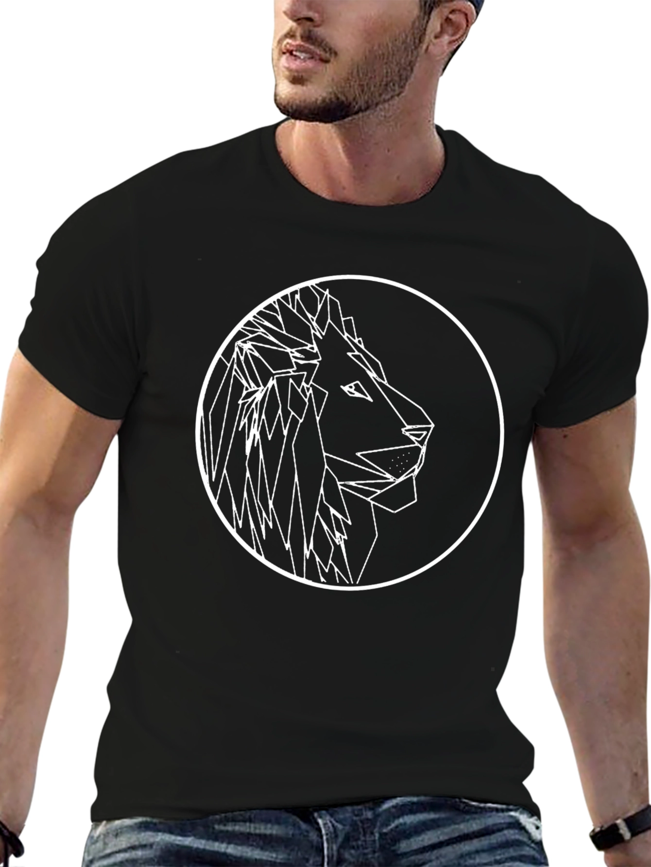 Geometric Lion Graphic Tee - Modern Black T-Shirt