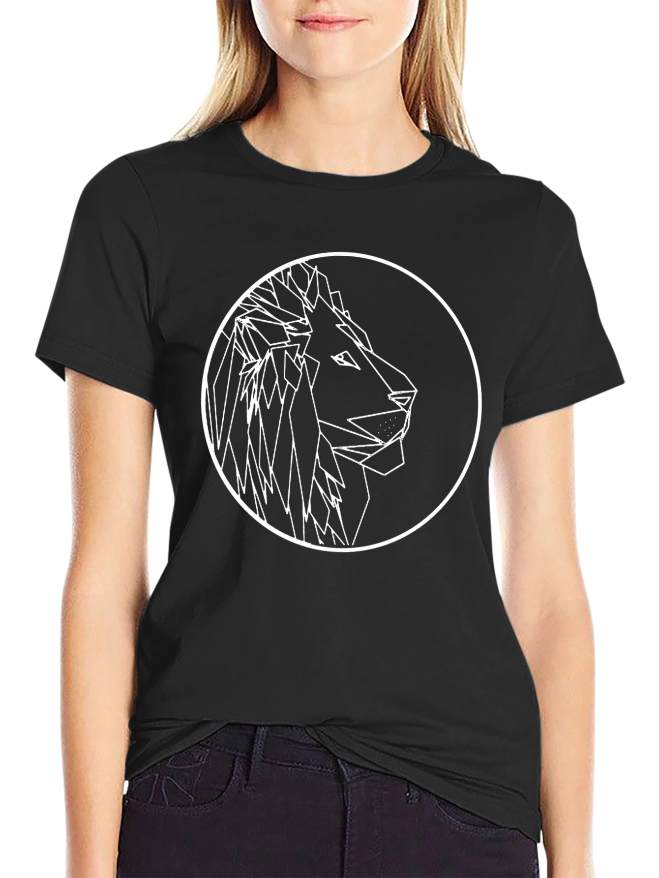 Geometric Lion Graphic Tee - Modern Black T-Shirt