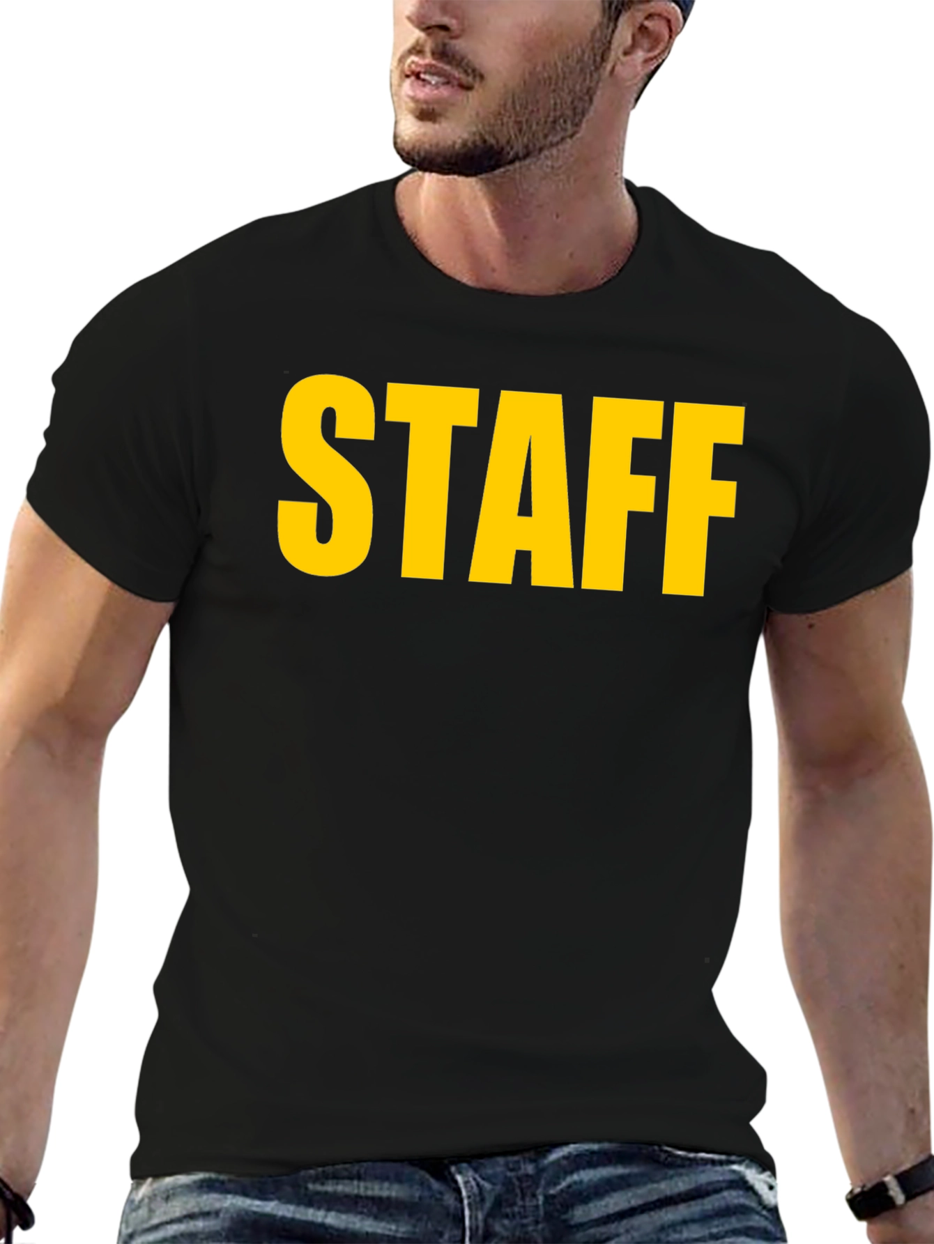 Staff Black T-Shirt - Bold Yellow Text