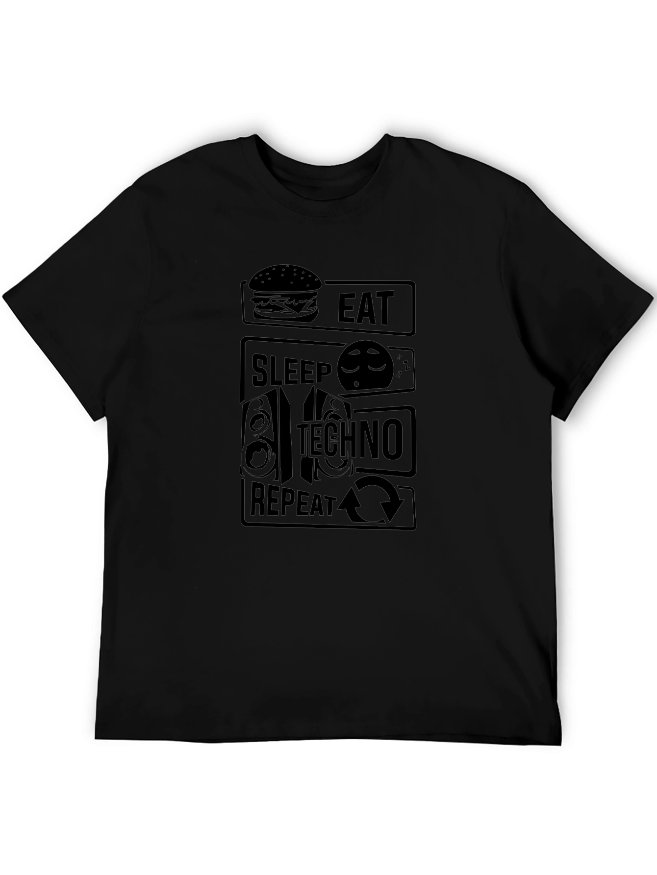 Eat Sleep Techno Repeat Black Graphic T-Shirt