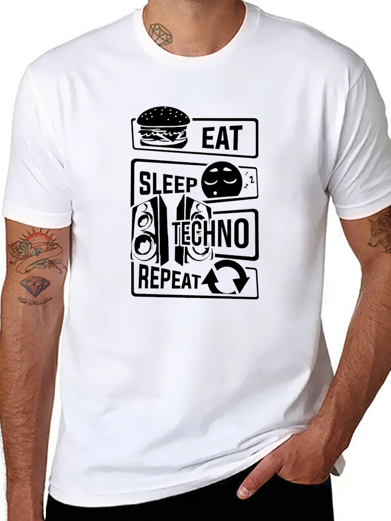 Eat Sleep Techno Repeat Black Graphic T-Shirt
