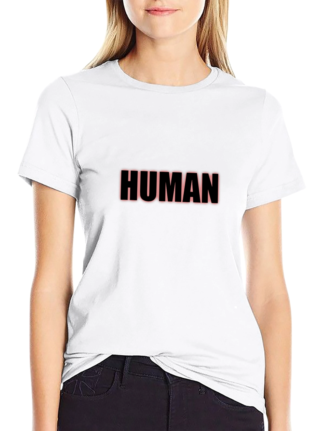 Human Tee - Black Cotton Blend Graphic T-Shirt