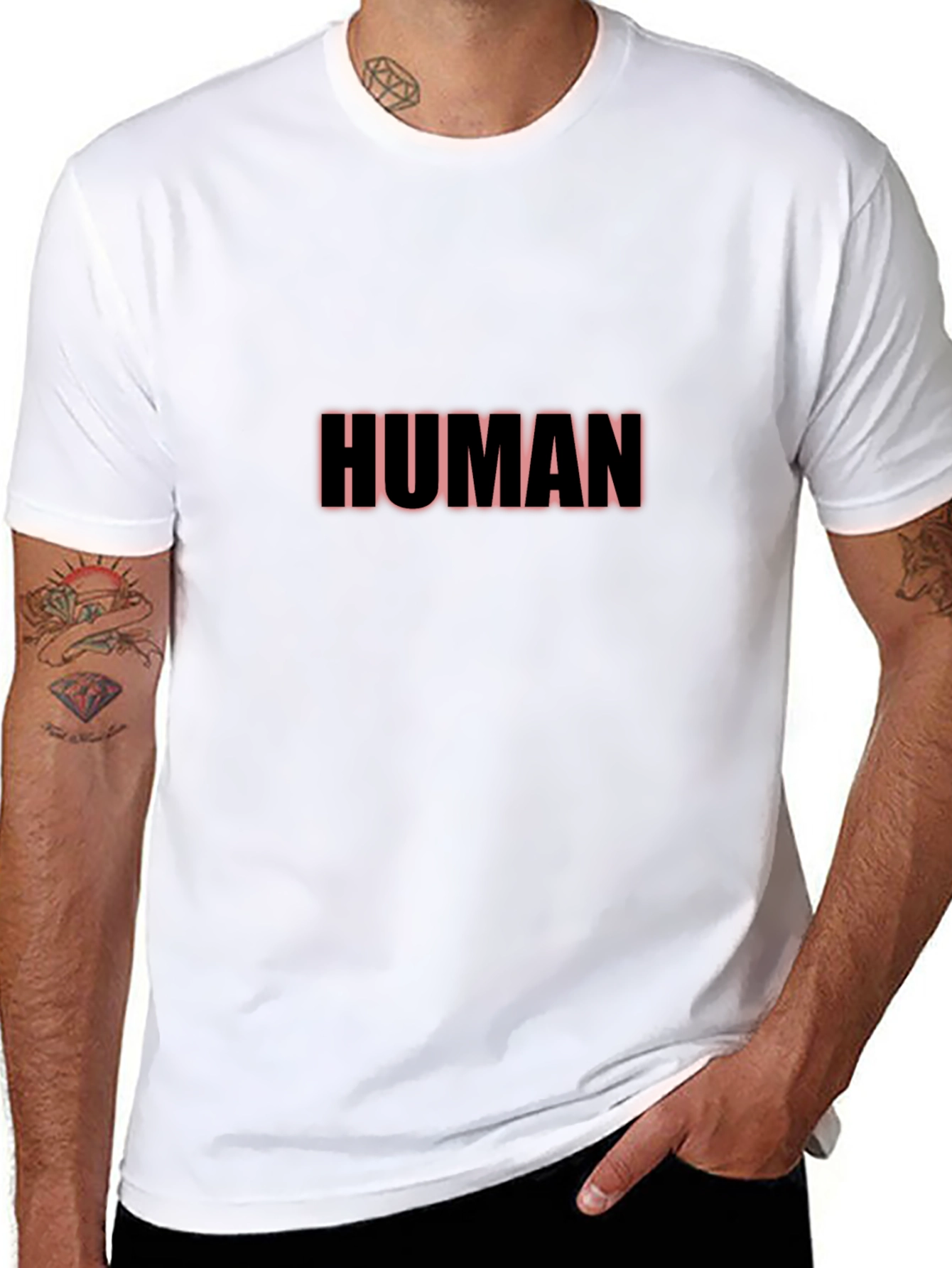 Human Tee - Black Cotton Blend Graphic T-Shirt