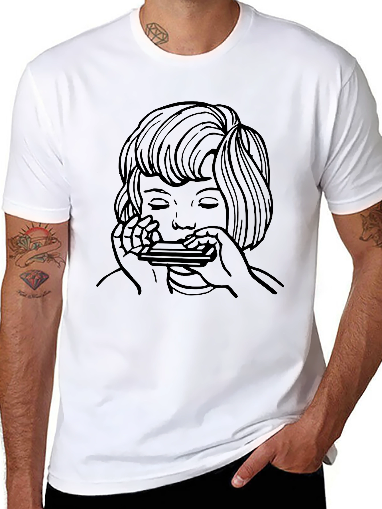 Harmonica Player Graphic Tee - Unisex Black T-Shirt