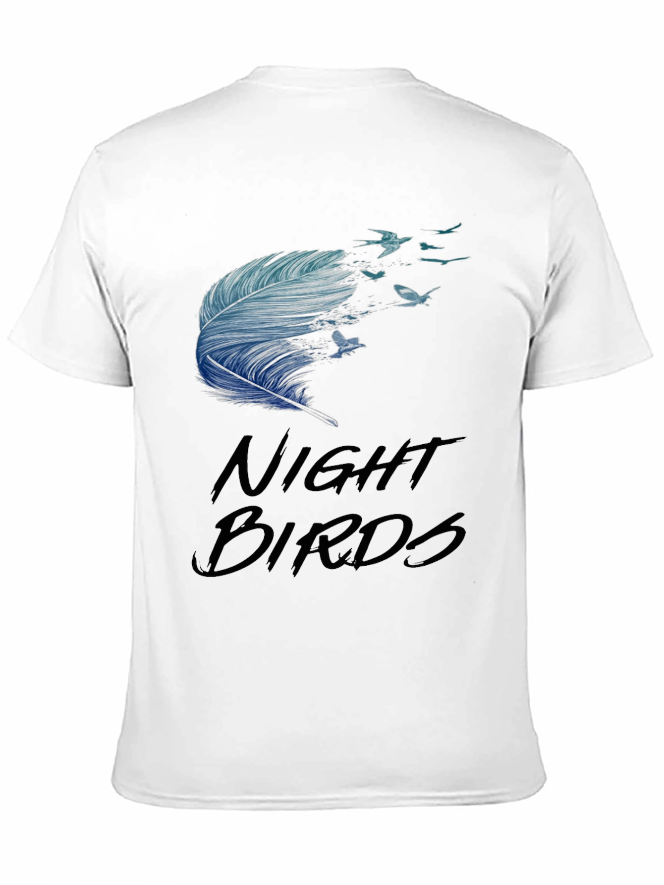 Night Birds Feather Graphic Tee - Casual Black T-Shirt