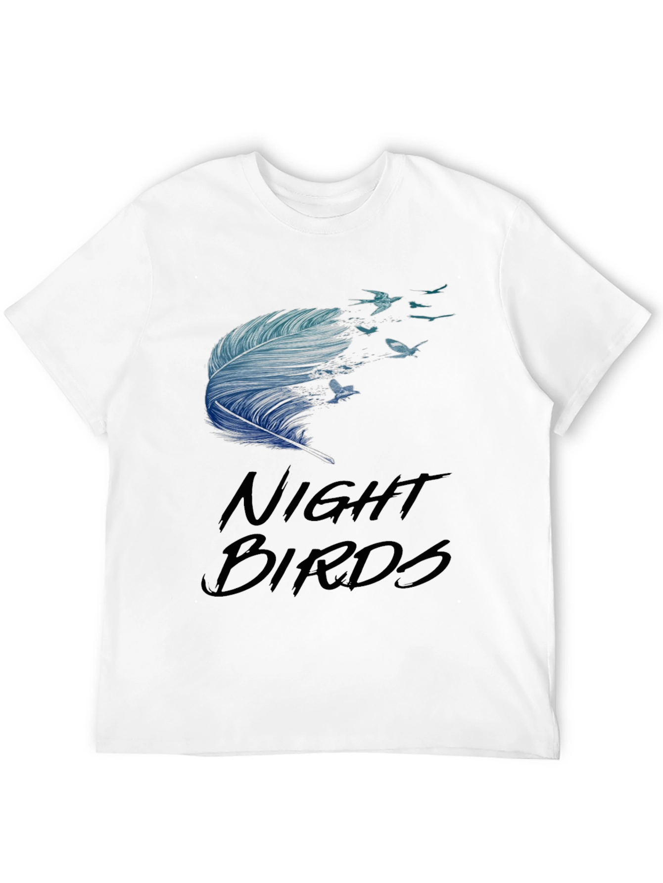 Night Birds Feather Graphic Tee - Casual Black T-Shirt