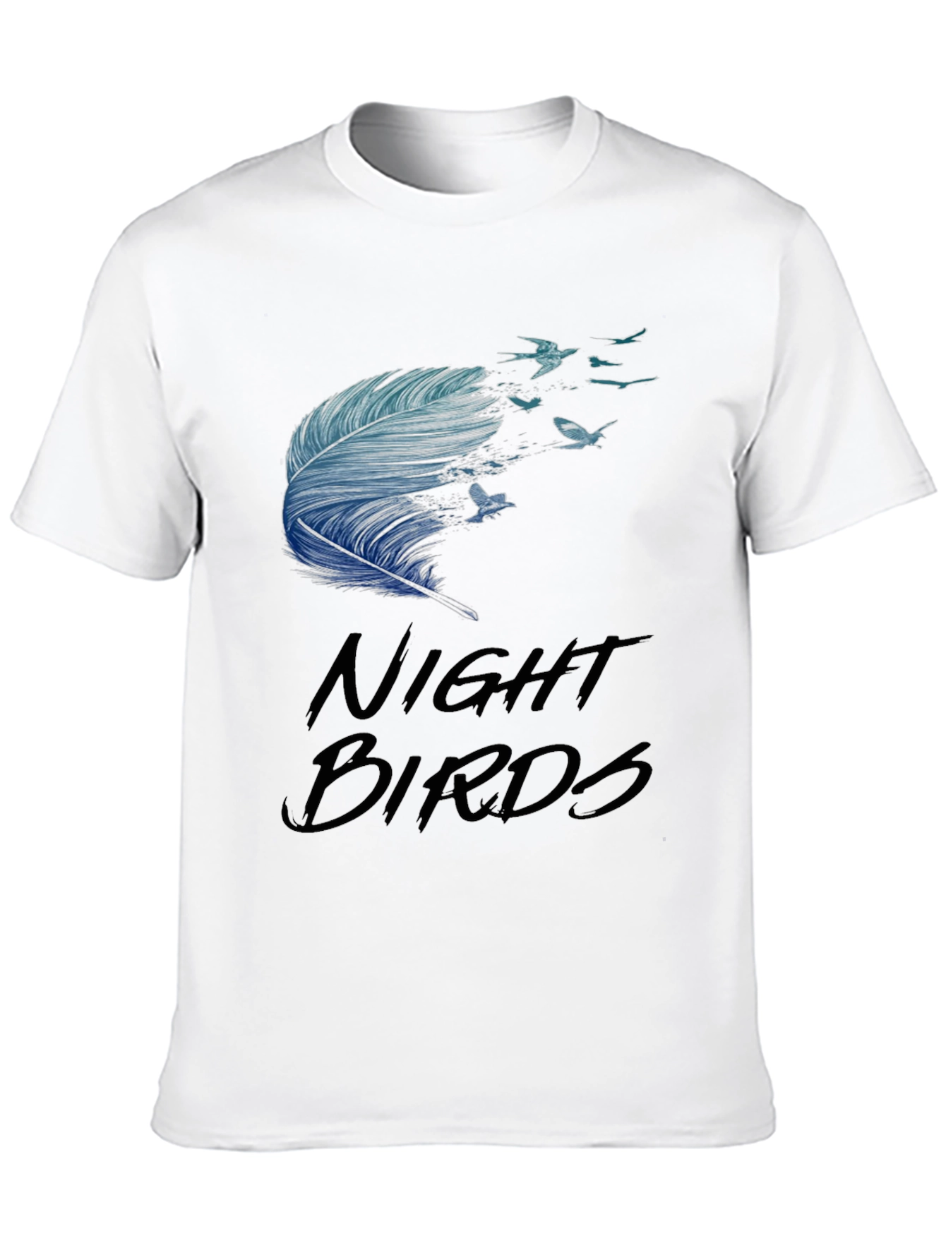 Night Birds Feather Graphic Tee - Casual Black T-Shirt