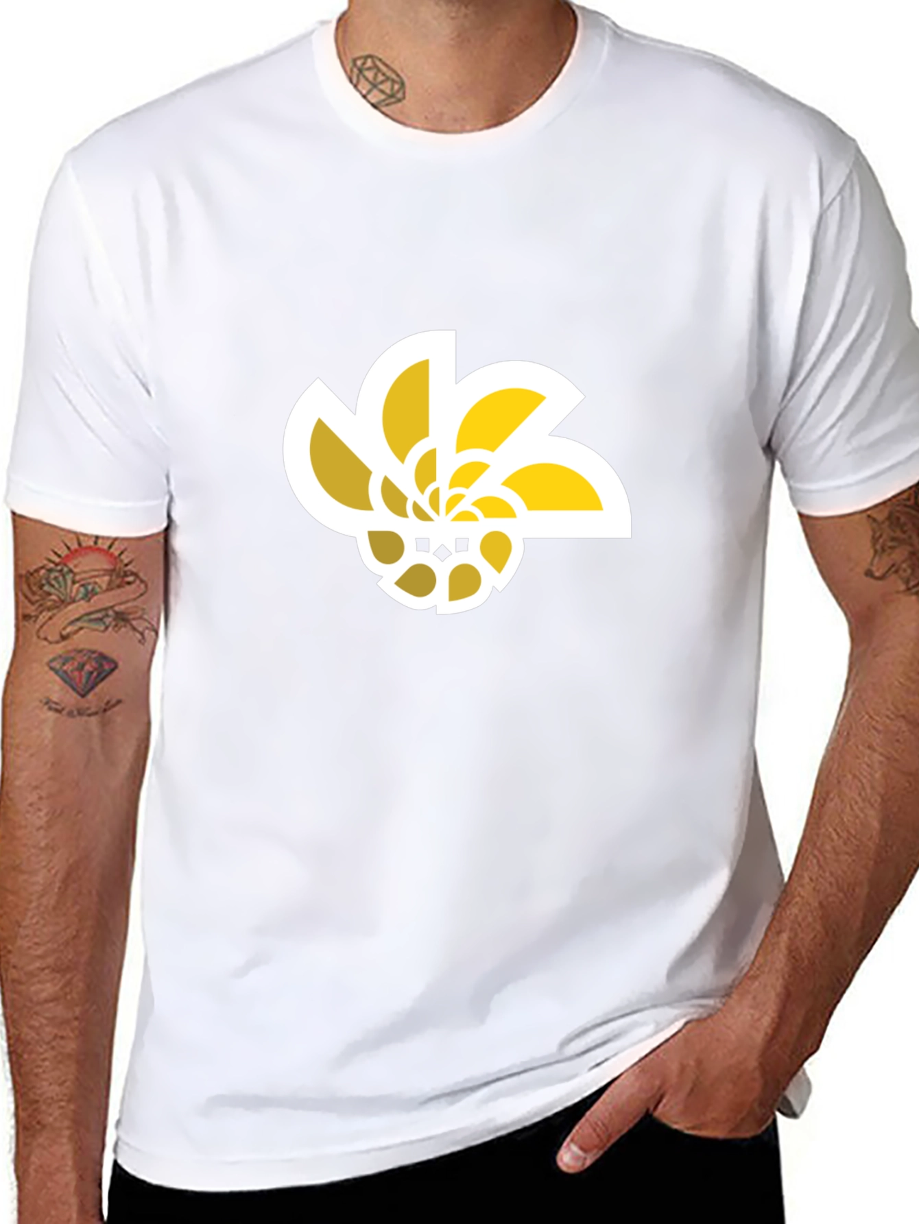Abstract Geometric Flower Graphic Tee - Black