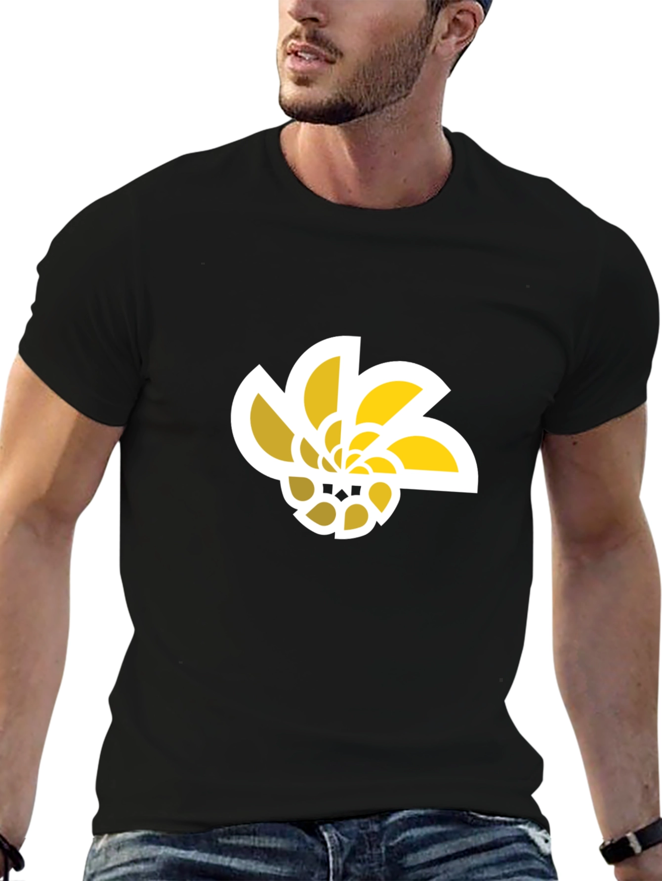 Abstract Geometric Flower Graphic Tee - Black