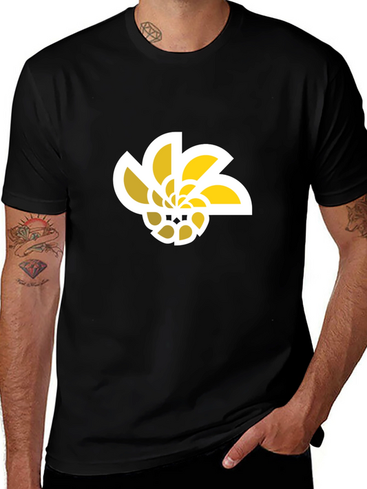 Abstract Geometric Flower Graphic Tee - Black