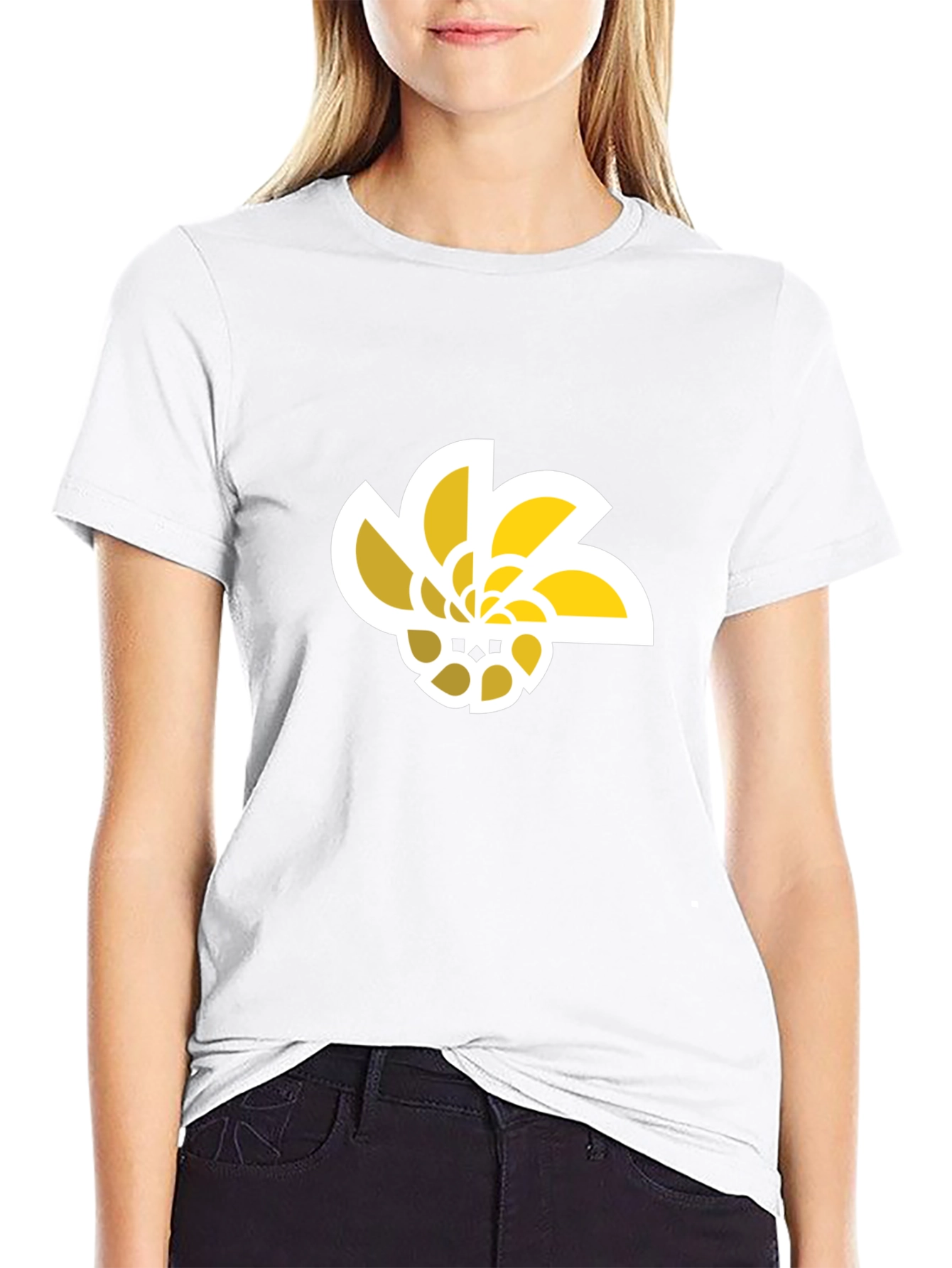 Abstract Geometric Flower Graphic Tee - Black