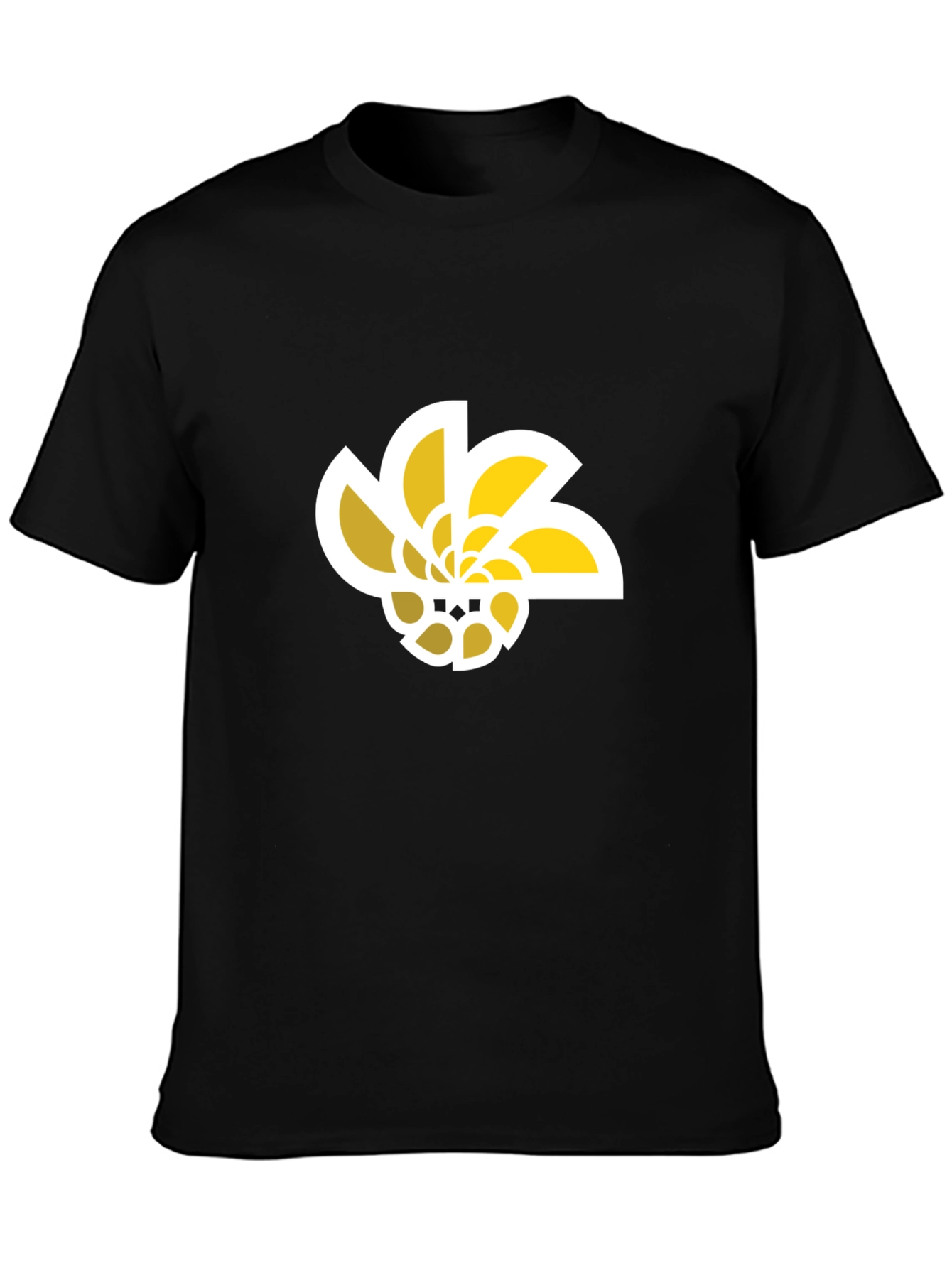 Abstract Geometric Flower Graphic Tee - Black
