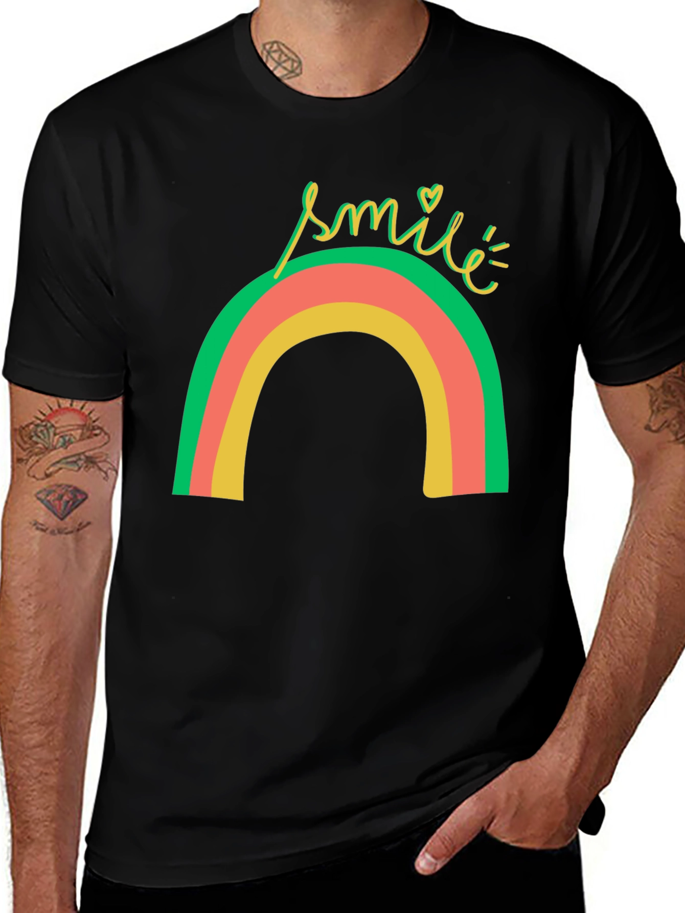 Smile Rainbow Graphic Tee - Black T-Shirt