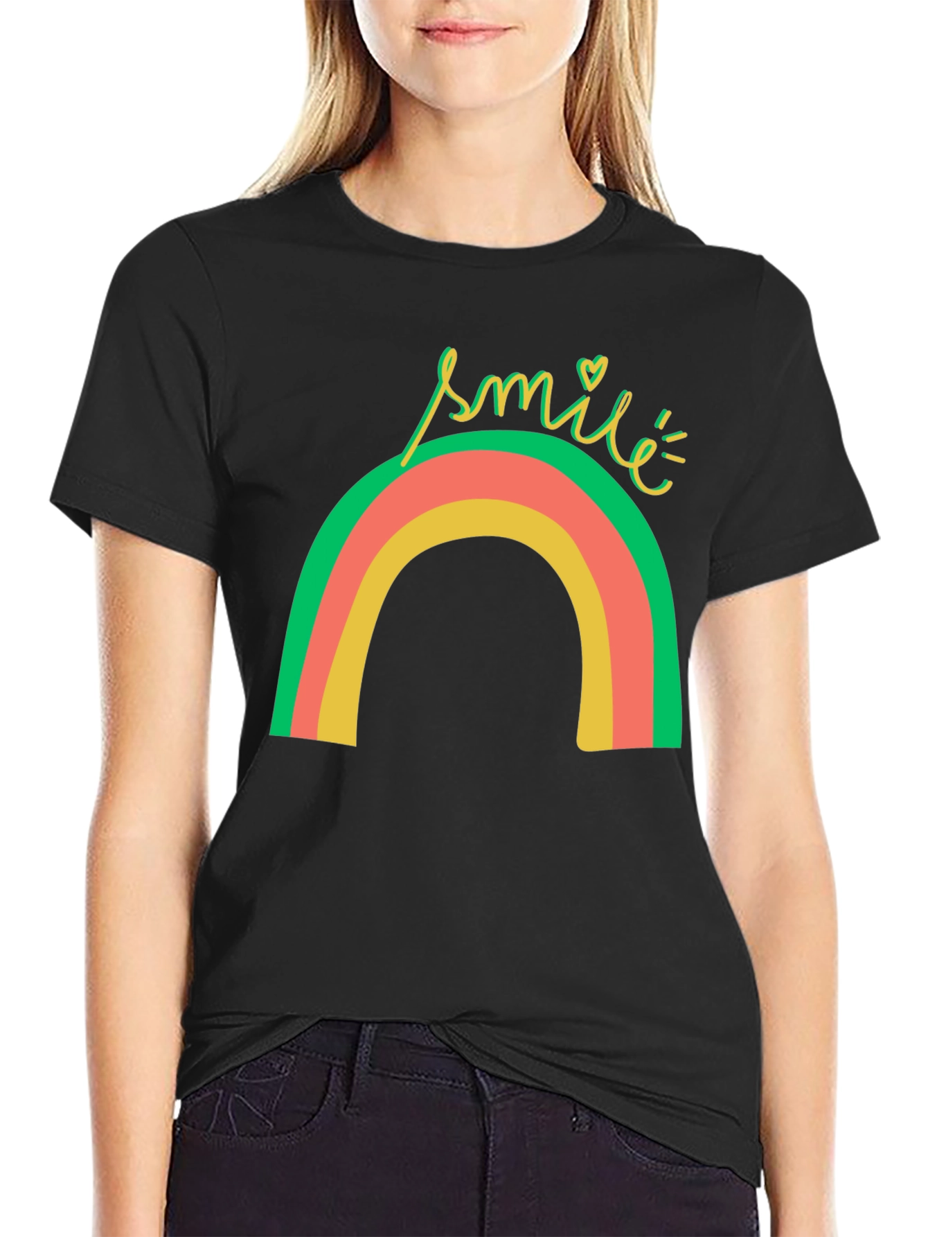 Smile Rainbow Graphic Tee - Black T-Shirt