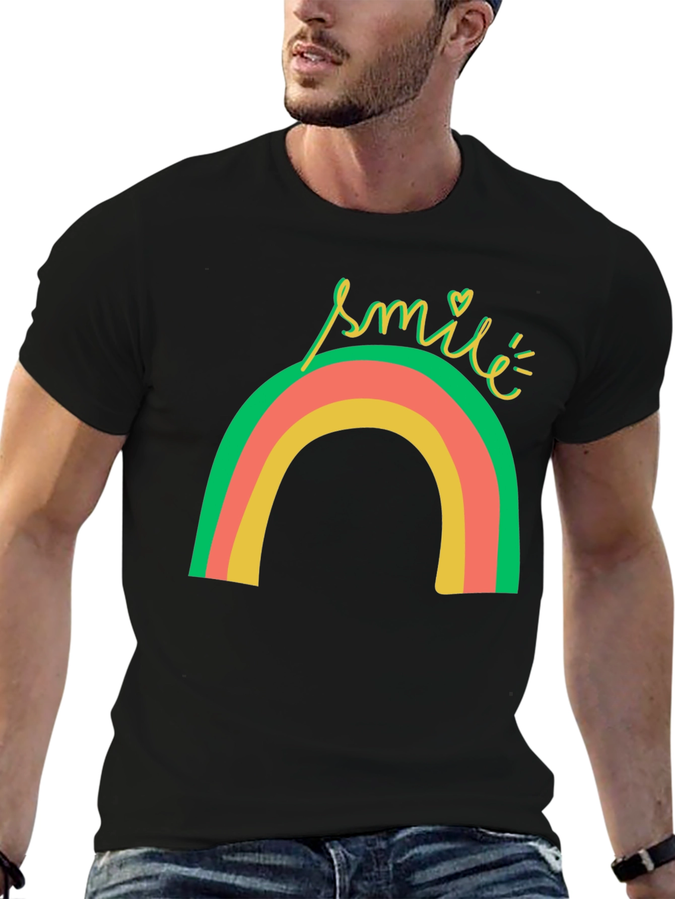 Smile Rainbow Graphic Tee - Black T-Shirt