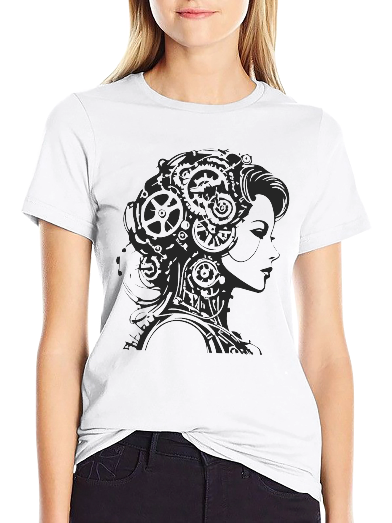 Steampunk Lady Graphic T-Shirt - Black